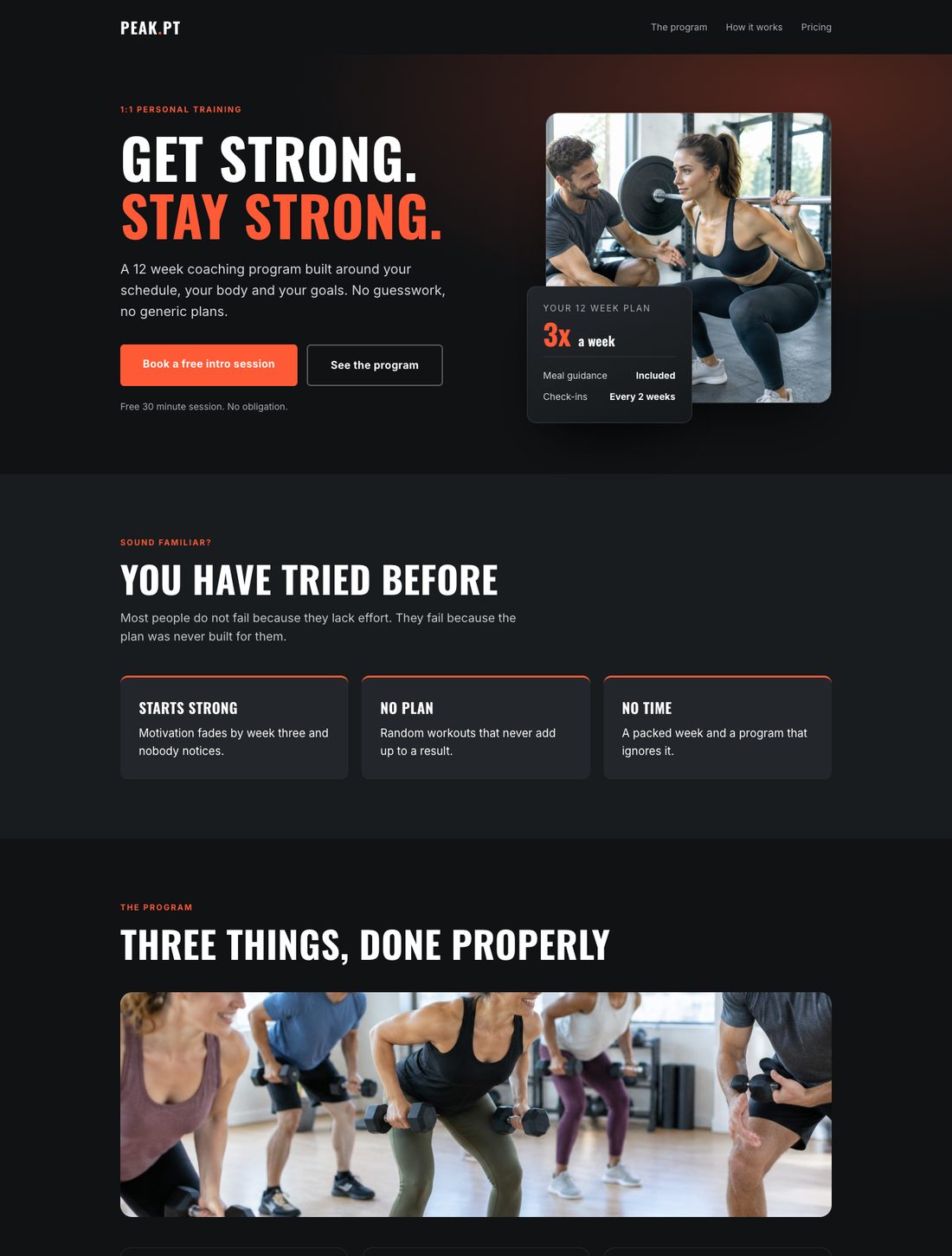 Sales page for a personal trainer