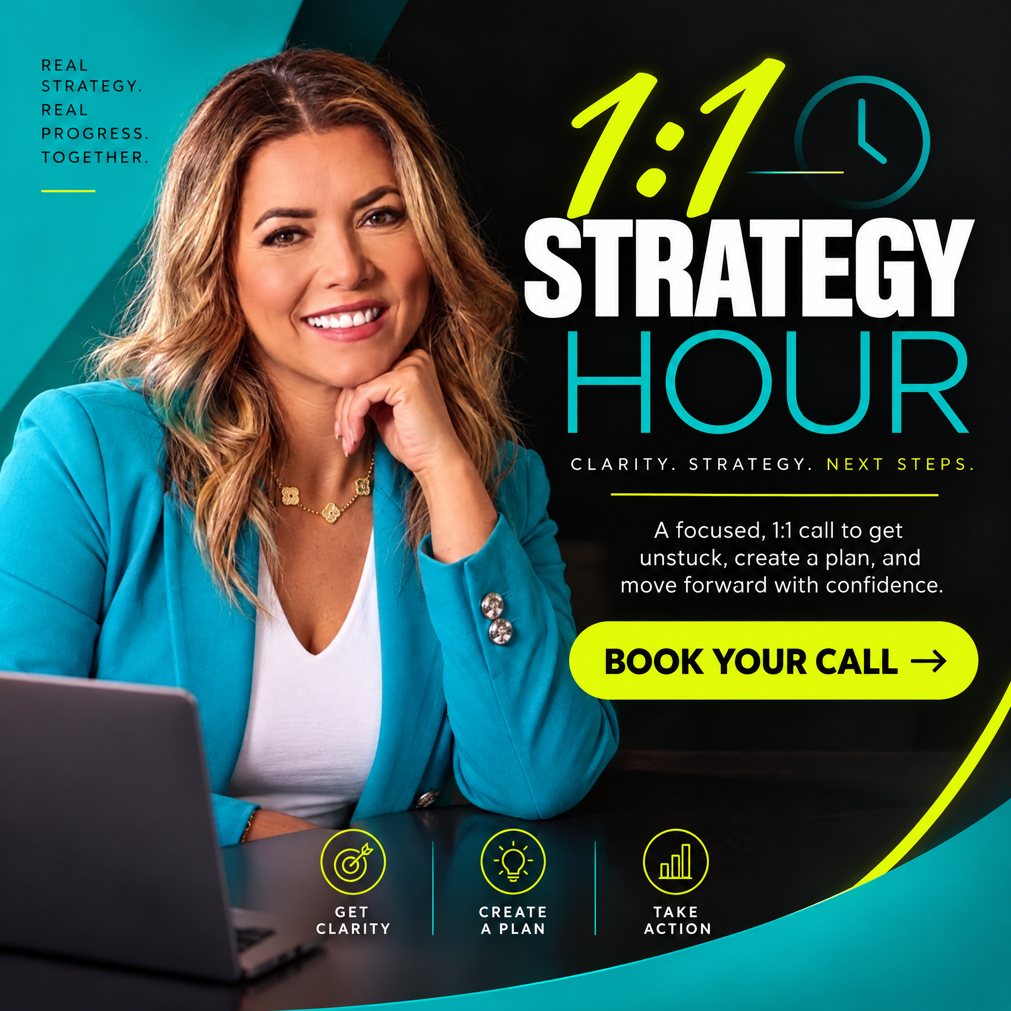 1:1 Strategy Hour: clarity, strategy, next steps. A focused one to one call to get unstuck and create a plan