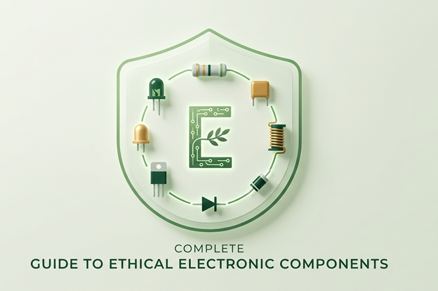 Ethical electronic components supply chain and compliance illustration
