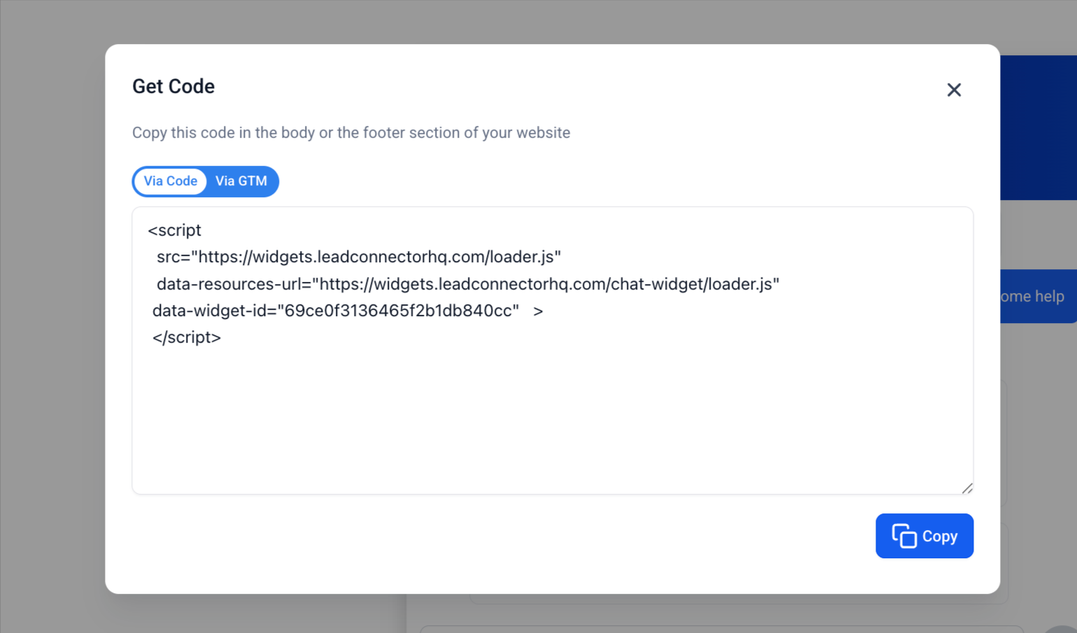 Esempio di un widget di live chat incorporato in una pagina web.