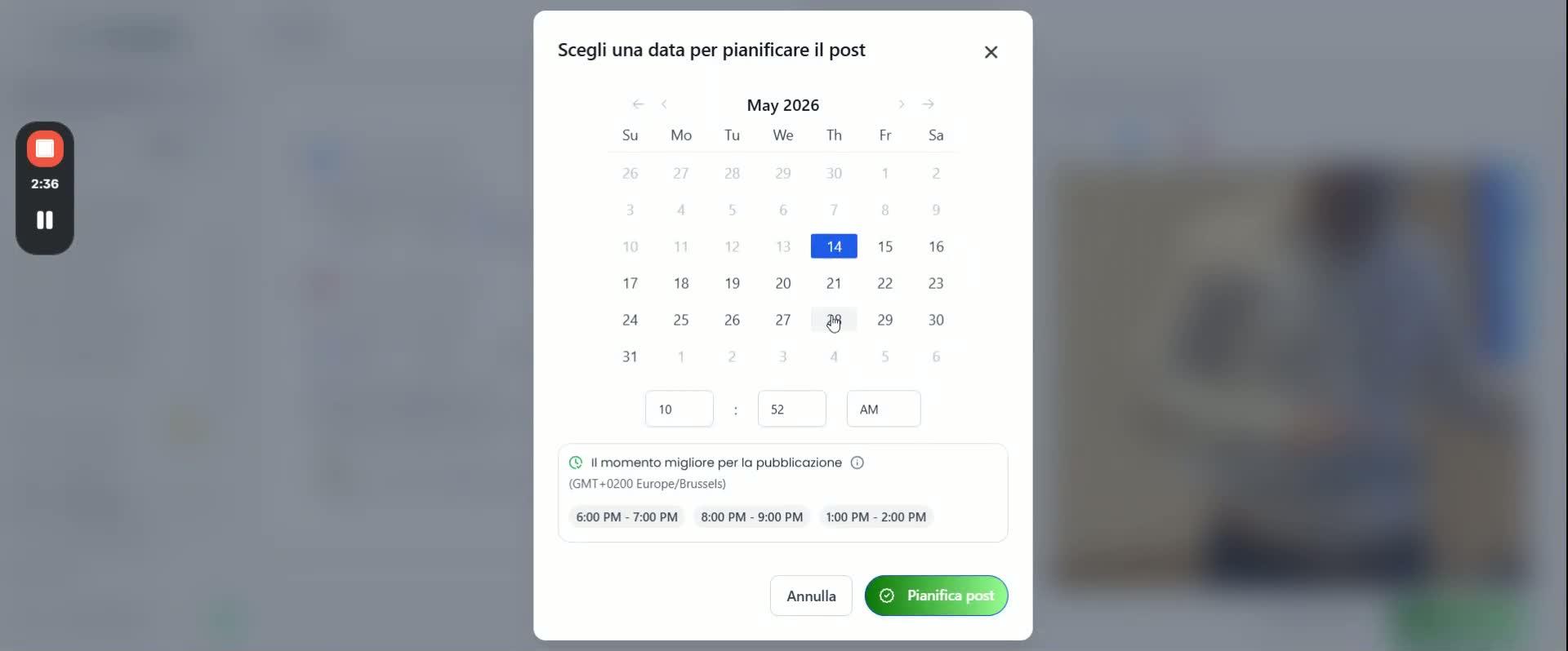 Opzioni di pubblicazione — Salva, Pubblica, Programma