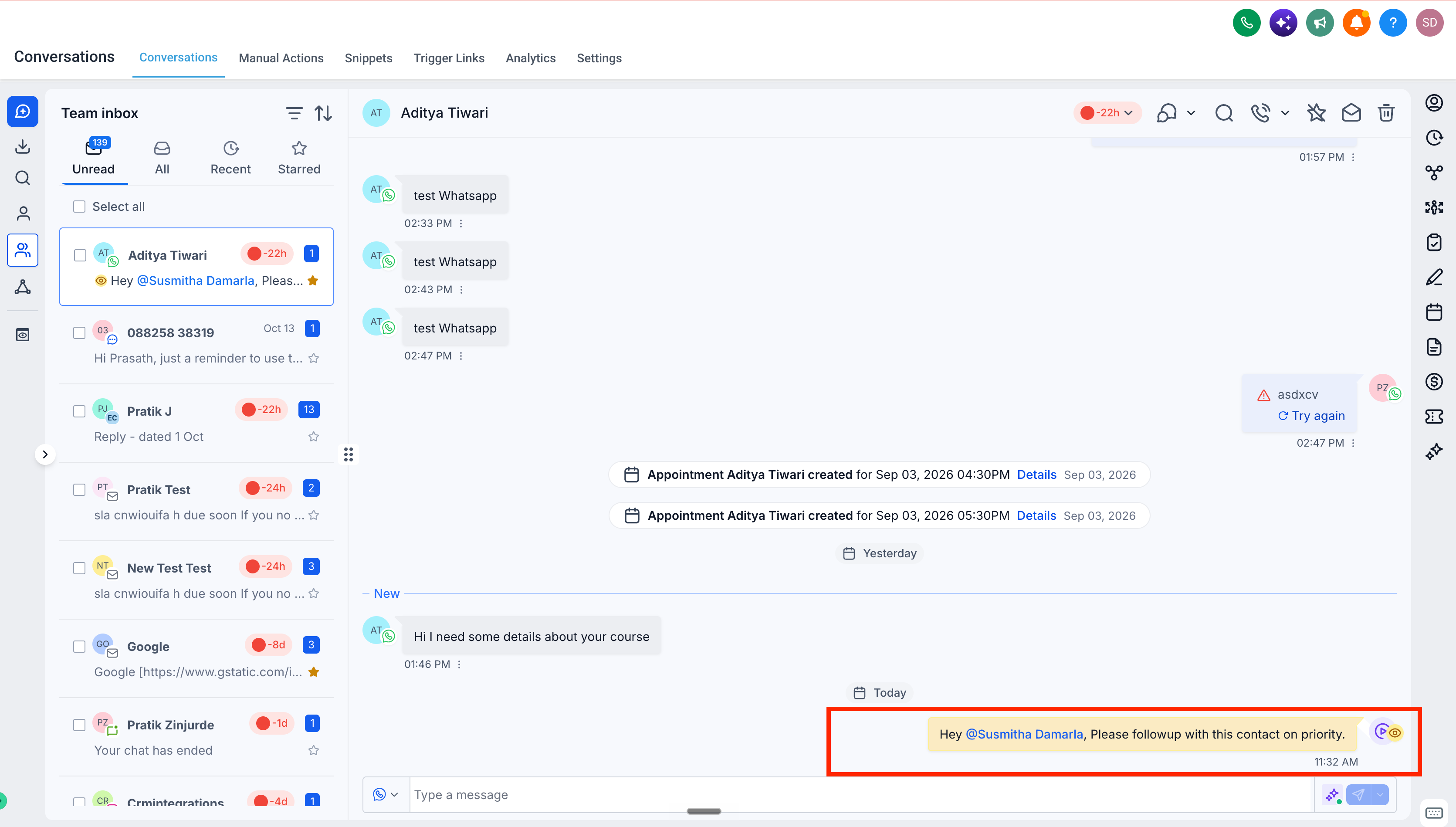 Schermata dell'azione 'Commento interno' nel costruttore di workflow di Futuria CRM.