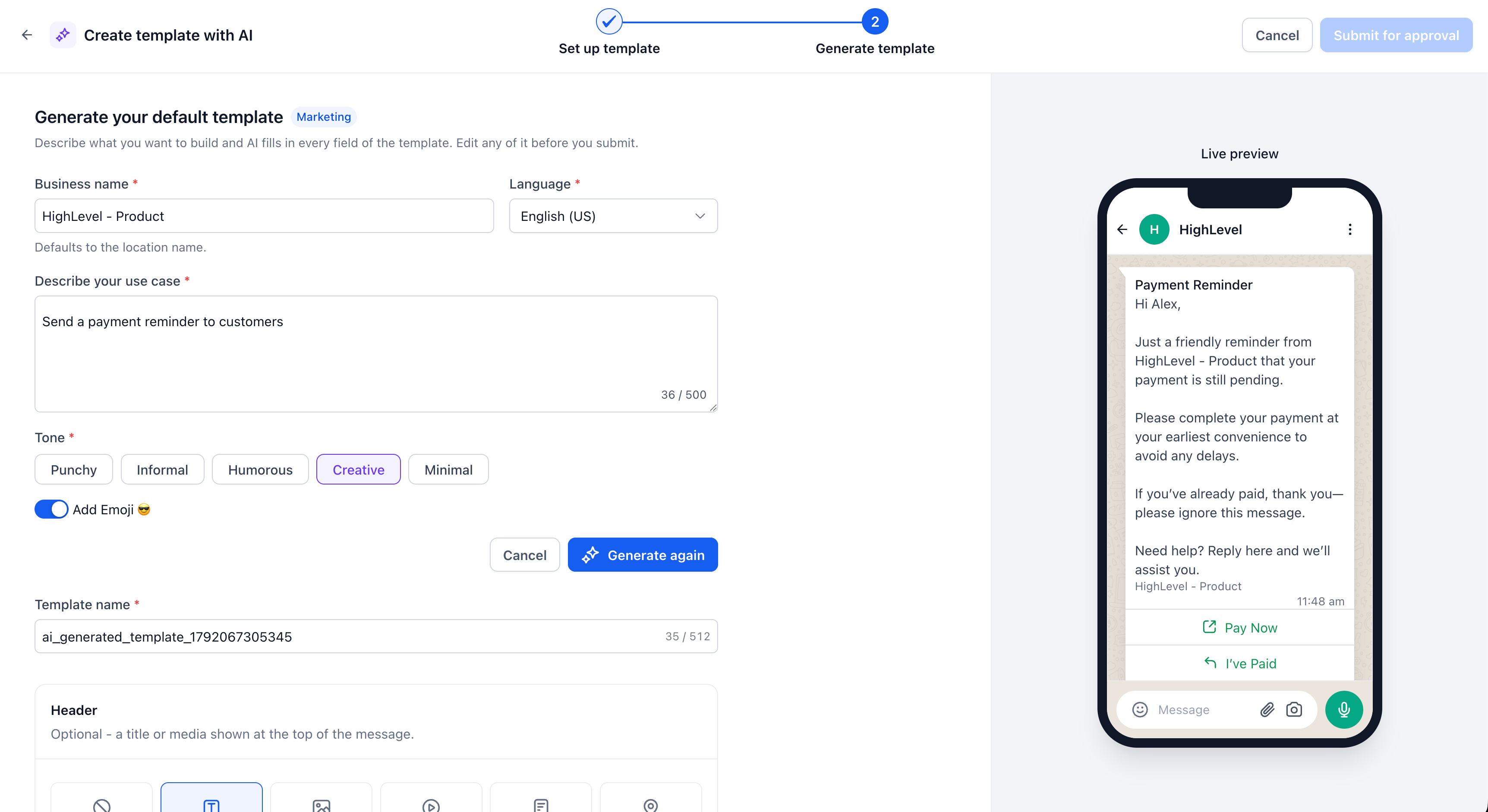 Percorso per accedere all'editor di modelli WhatsApp nelle impostazioni di Futuria CRM.
