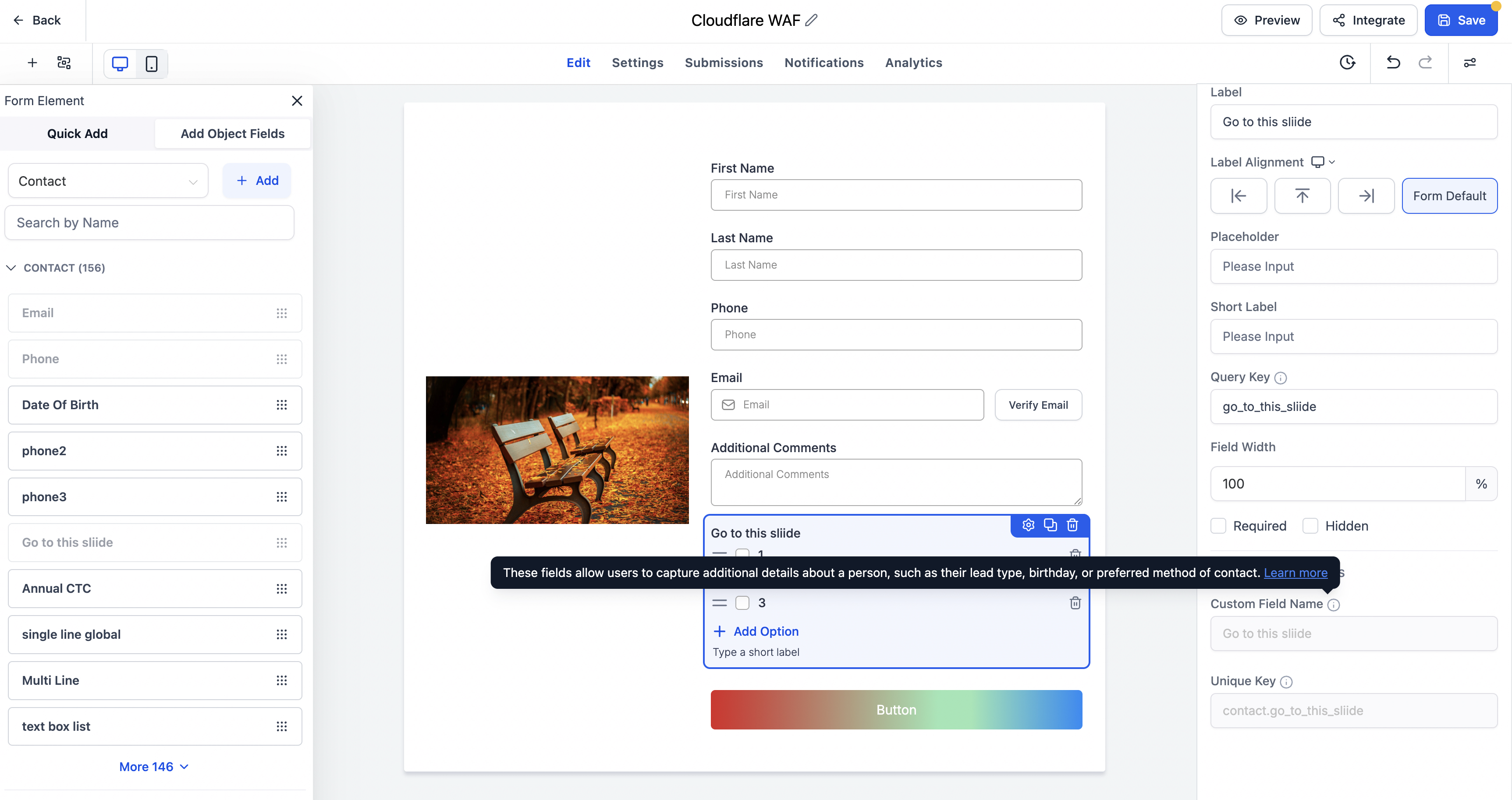 Esempio di un tooltip potenziato con maggiori dettagli e un link di approfondimento in Futuria CRM.
