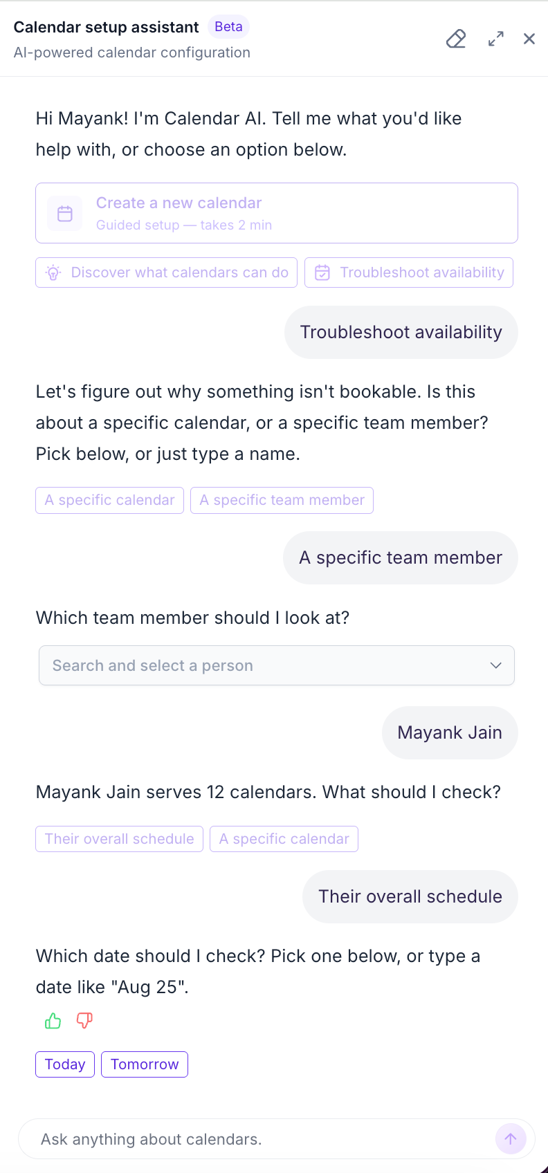 Esempio di risoluzione problemi di disponibilità con l'AI del calendario in Futuria CRM.