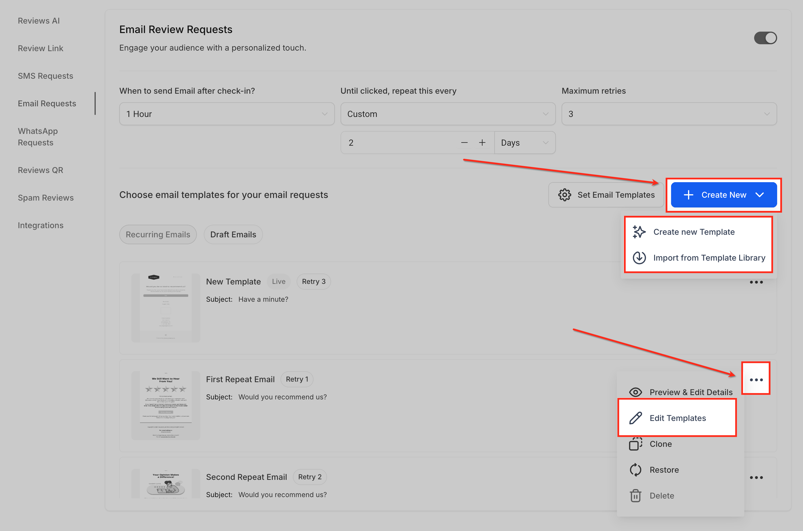 Passo 9: Creazione di un nuovo modello email o importazione dalla libreria.