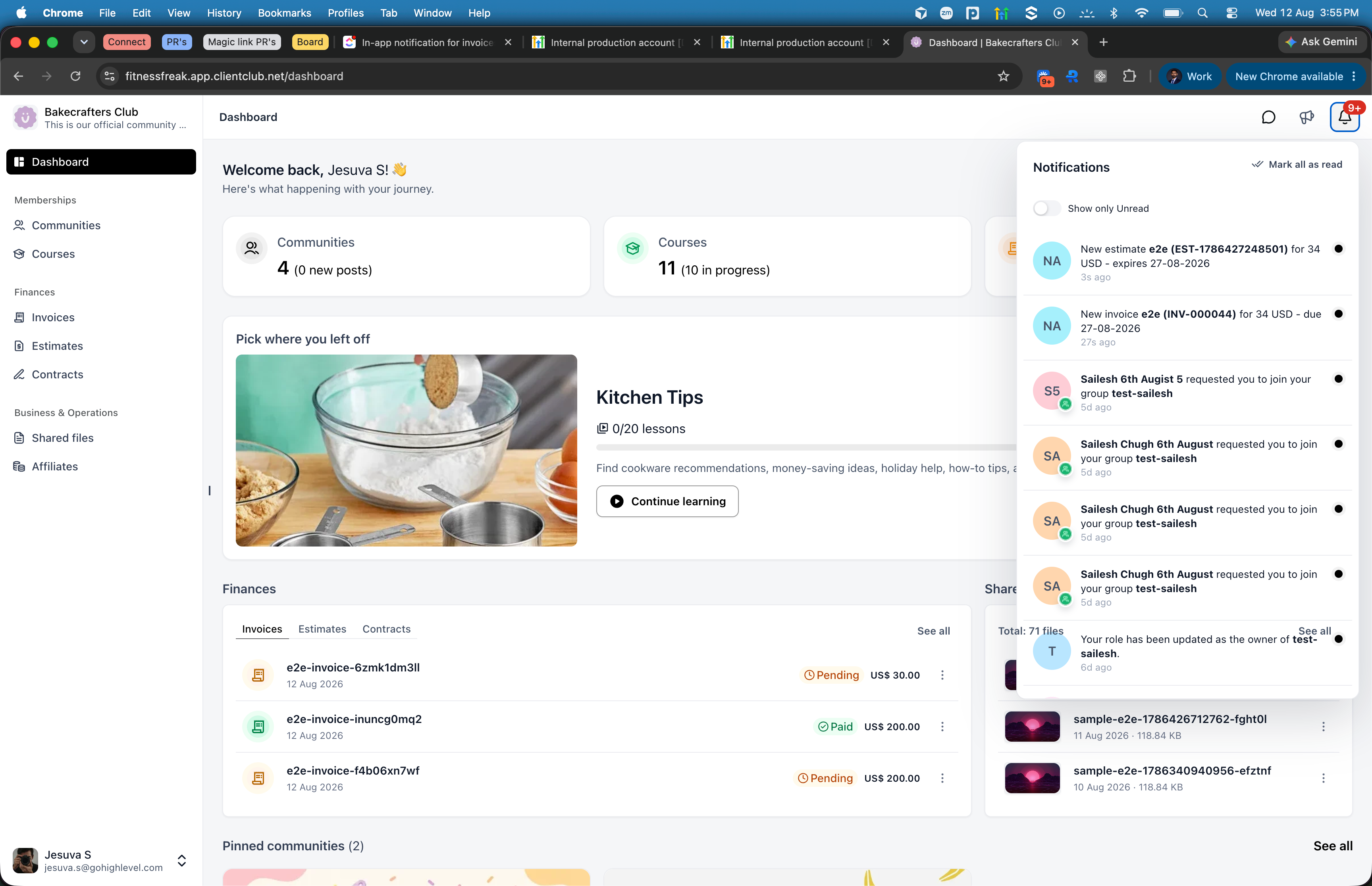 Icona delle notifiche nel portale clienti di Futuria CRM che segnala una nuova fattura.