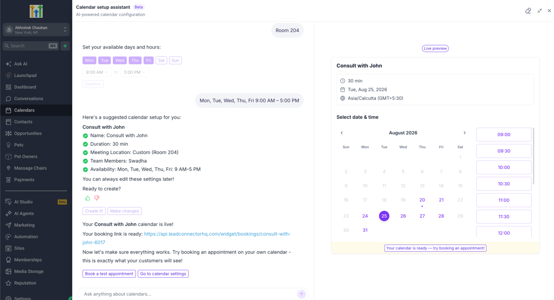 Interfaccia di Calendar AI per porre domande e ricevere suggerimenti