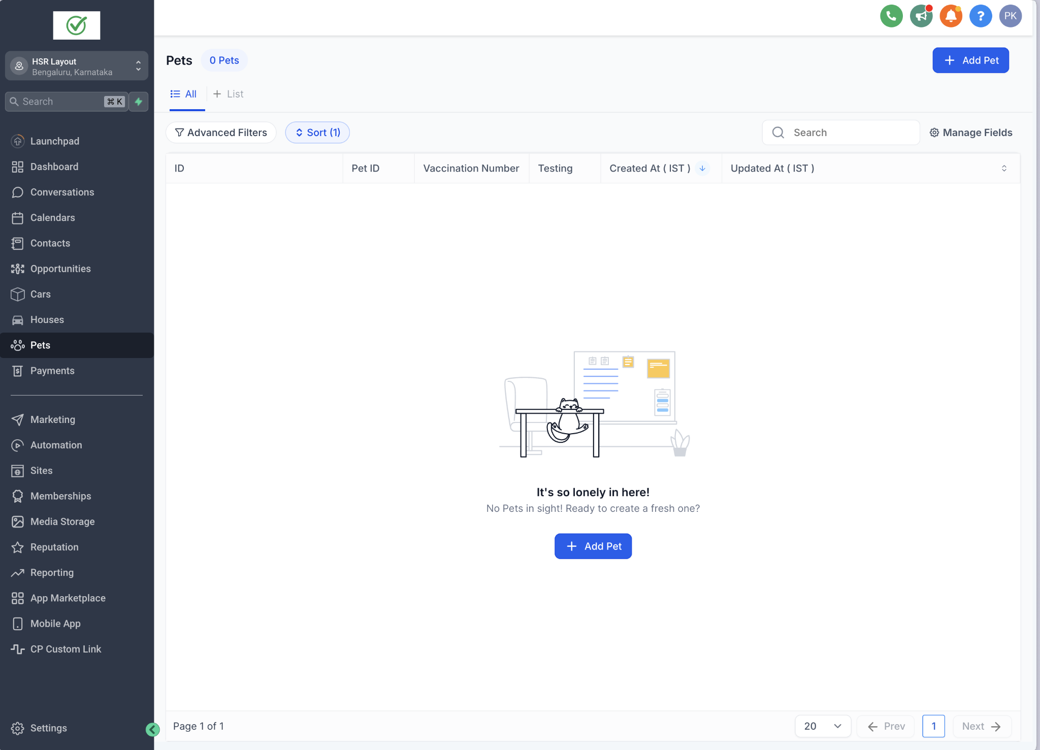 Pulsante per aggiungere un nuovo record di oggetto personalizzato in Futuria CRM.