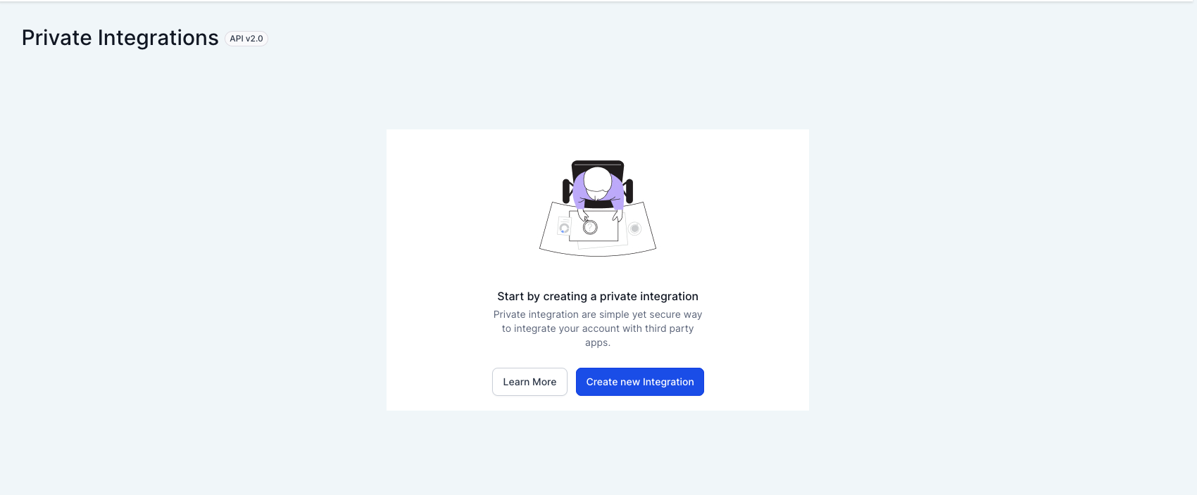 Pulsante 'Crea nuova integrazione' nella sezione Integrazioni Private di Futuria CRM.