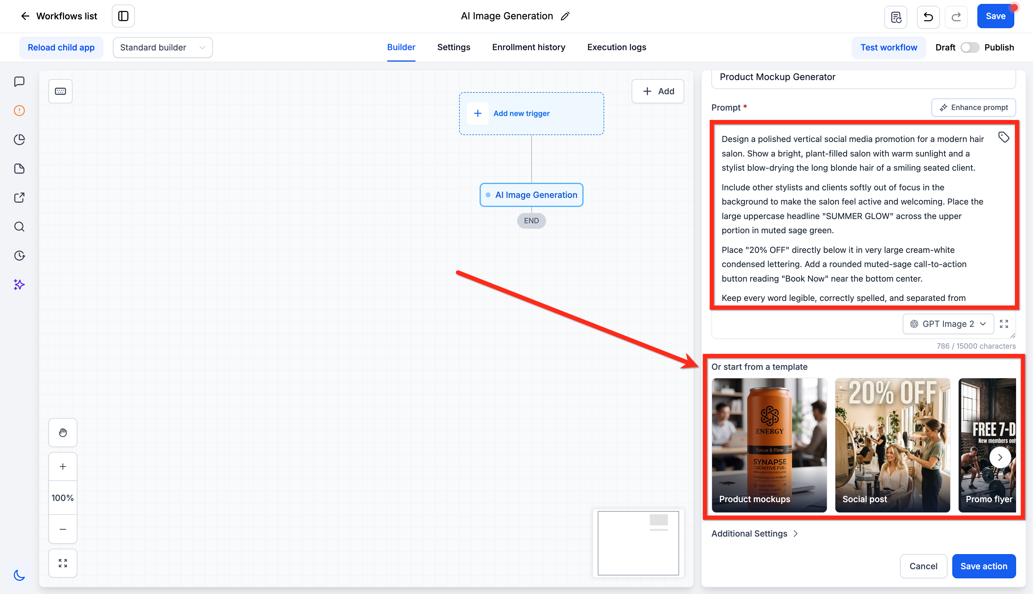 Esempio di workflow che genera un'immagine e poi la invia via email.