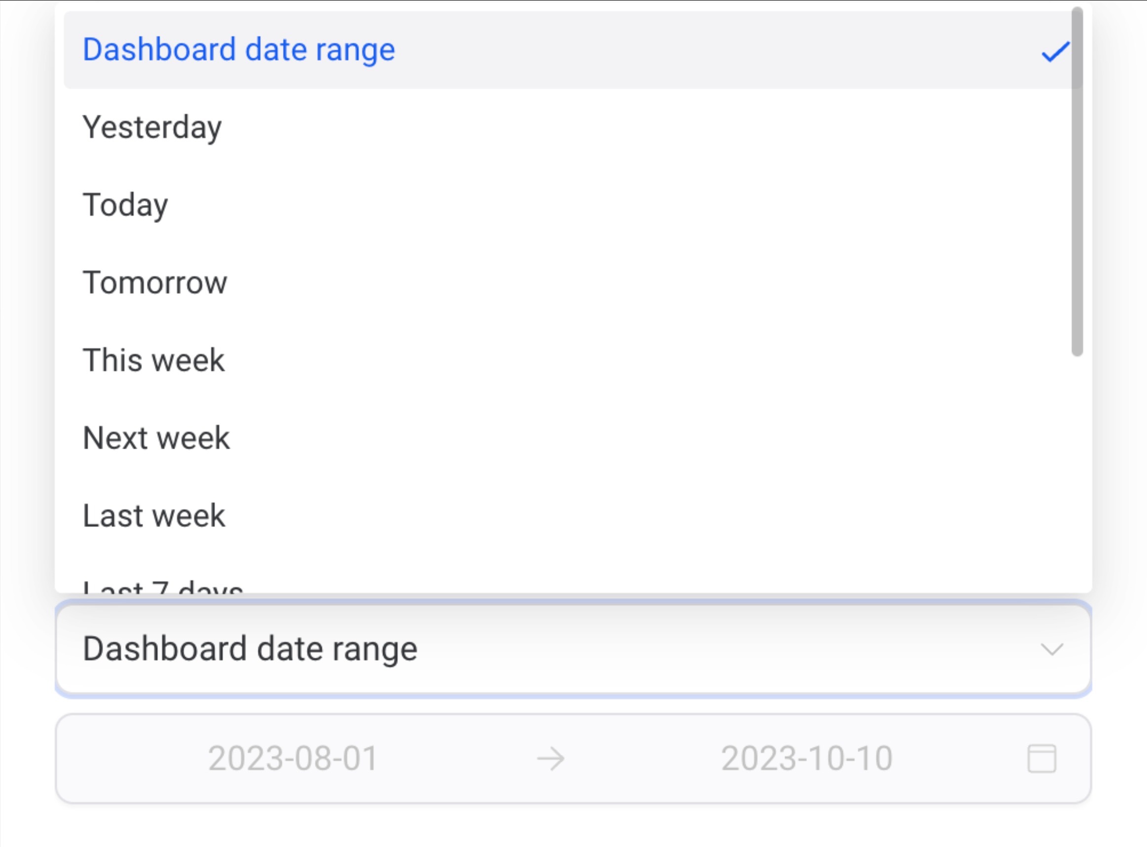 Opzione per sovrascrivere l'intervallo di date globale per un widget specifico.