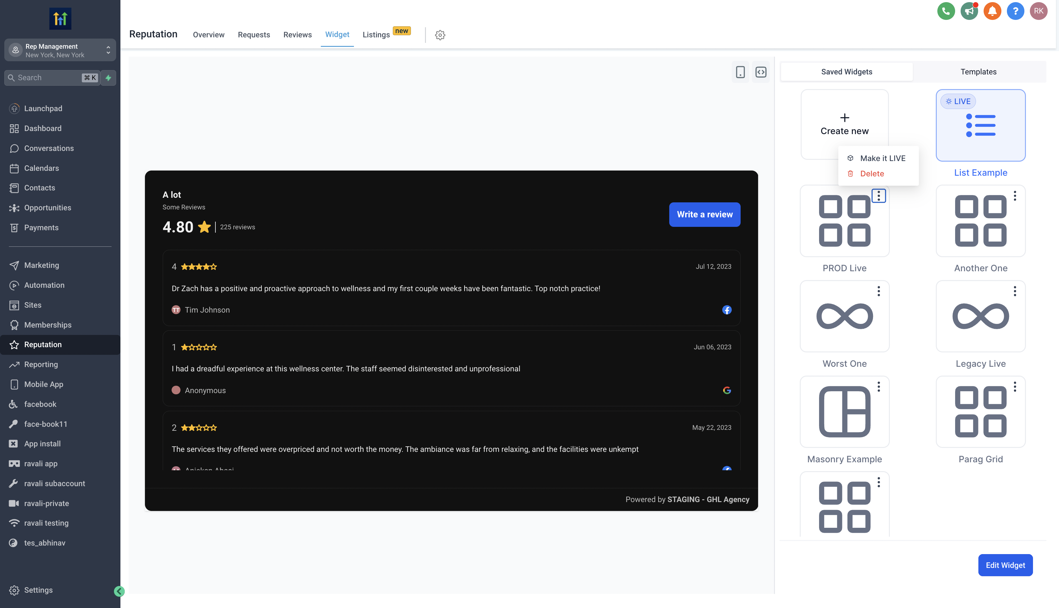 Eliminazione di un widget delle recensioni non più necessario.