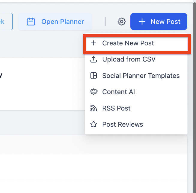 Creazione di un nuovo post dal Social Planner di Futuria CRM.