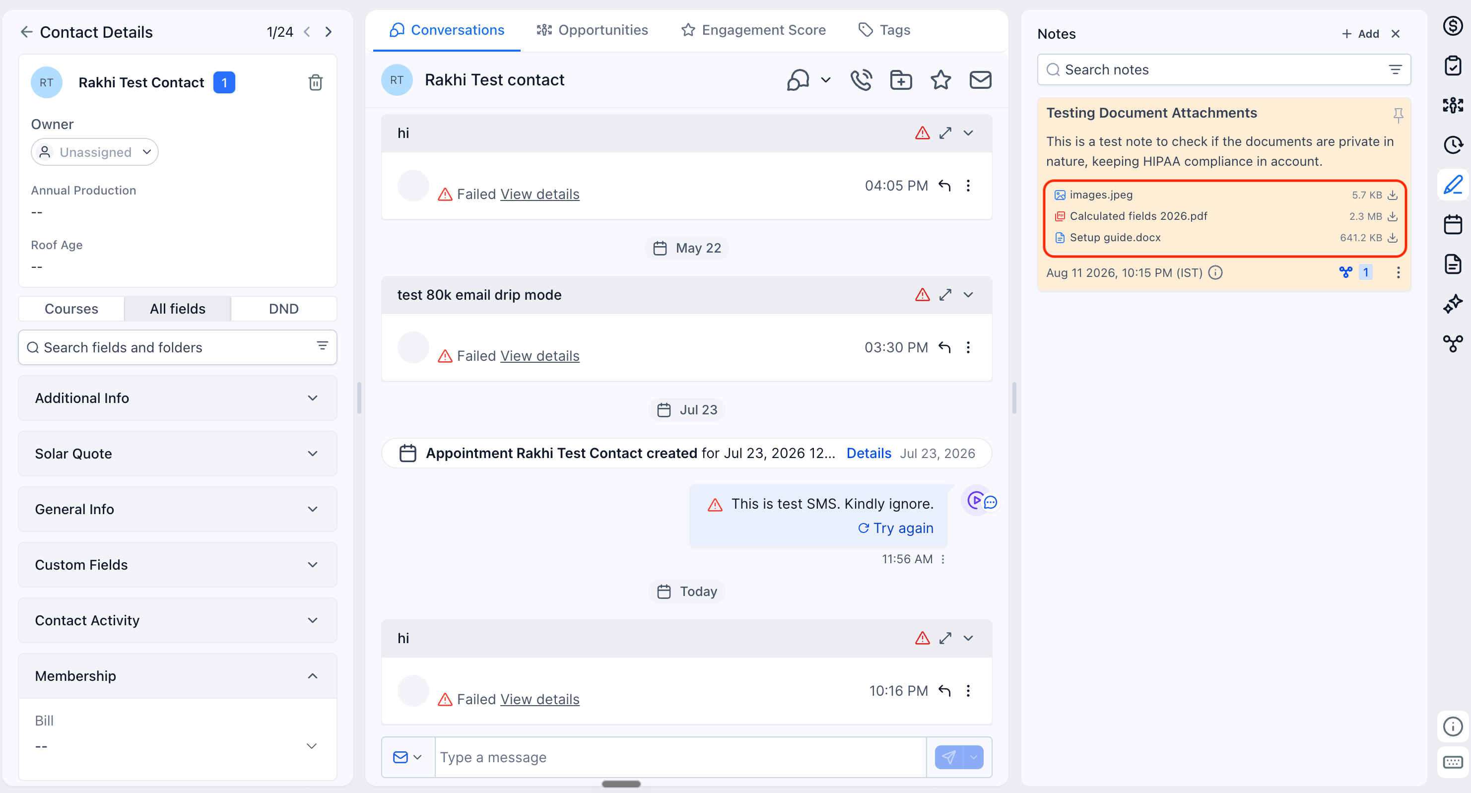 Schermata della cartella 'Allegati note' in Futuria CRM, dove vengono salvati i nuovi documenti privati.