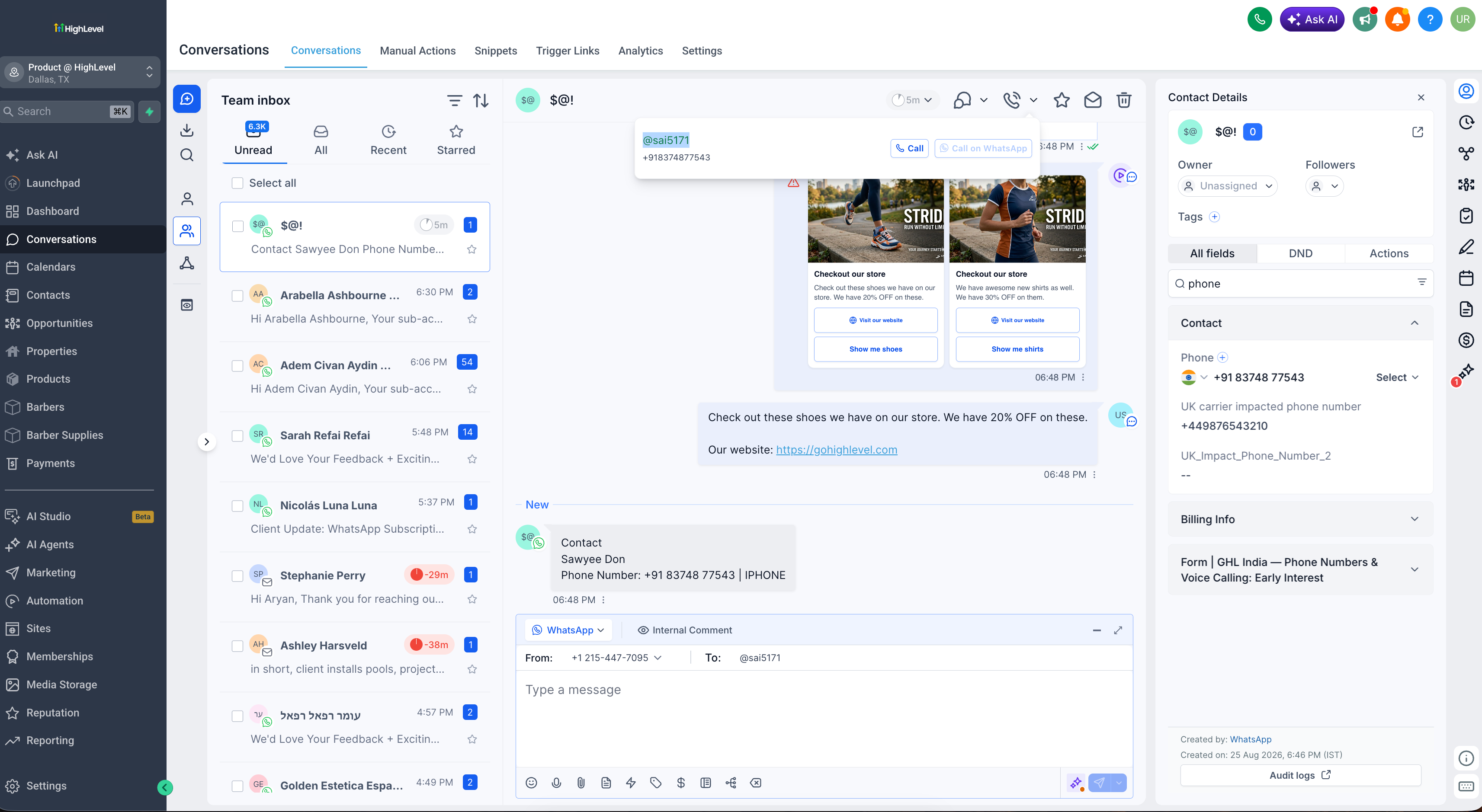 Configurazione dell'azione 'Messaggi interattivi WhatsApp' in un workflow di Futuria CRM per richiedere il contatto.