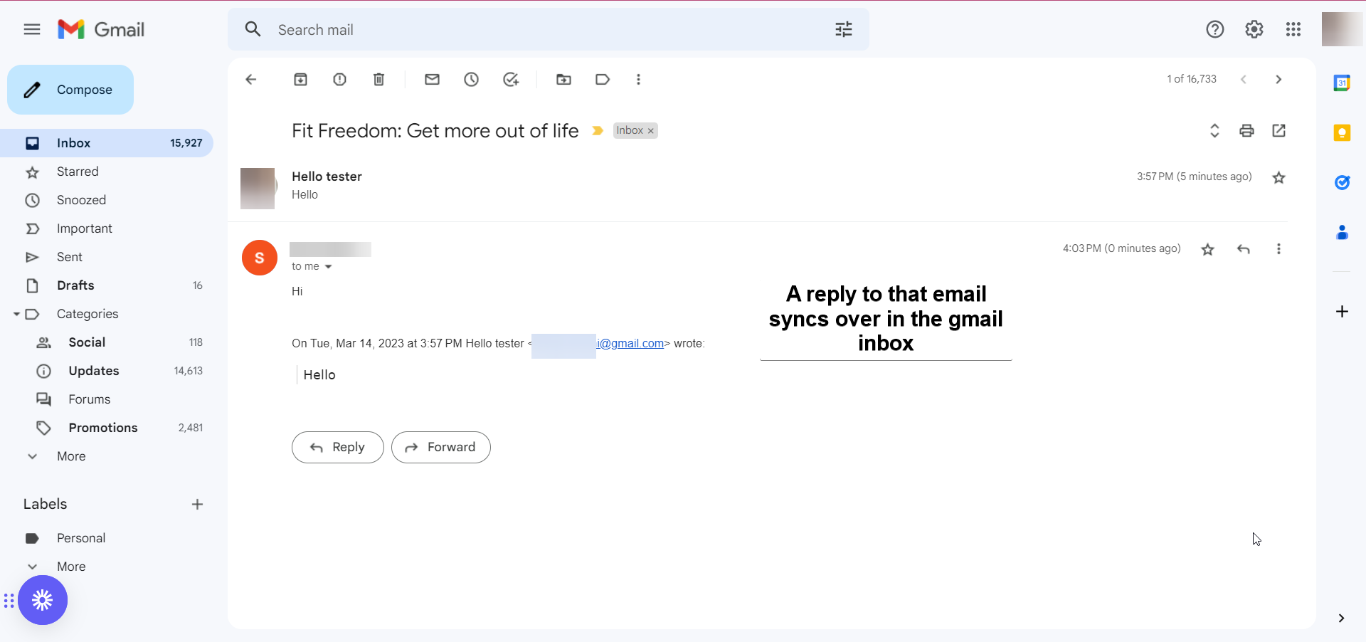 Thread di conversazione email sincronizzato in Futuria CRM.