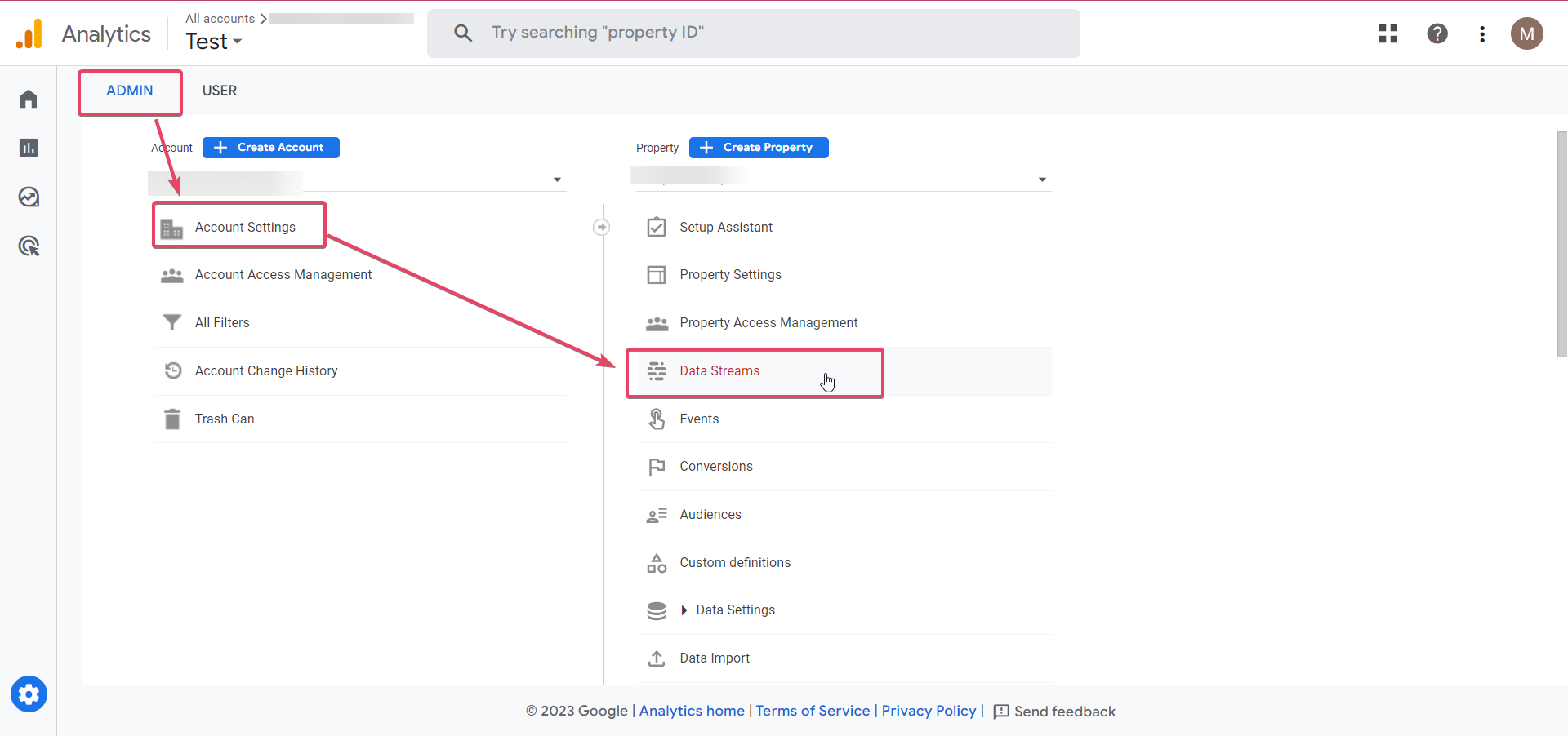 Navigazione verso i secret API del Measurement Protocol in Google Analytics.
