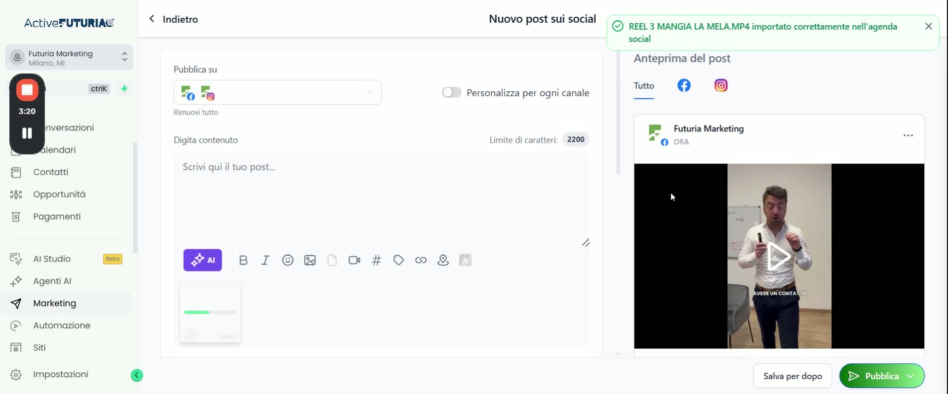 Anteprima post Facebook e Instagram