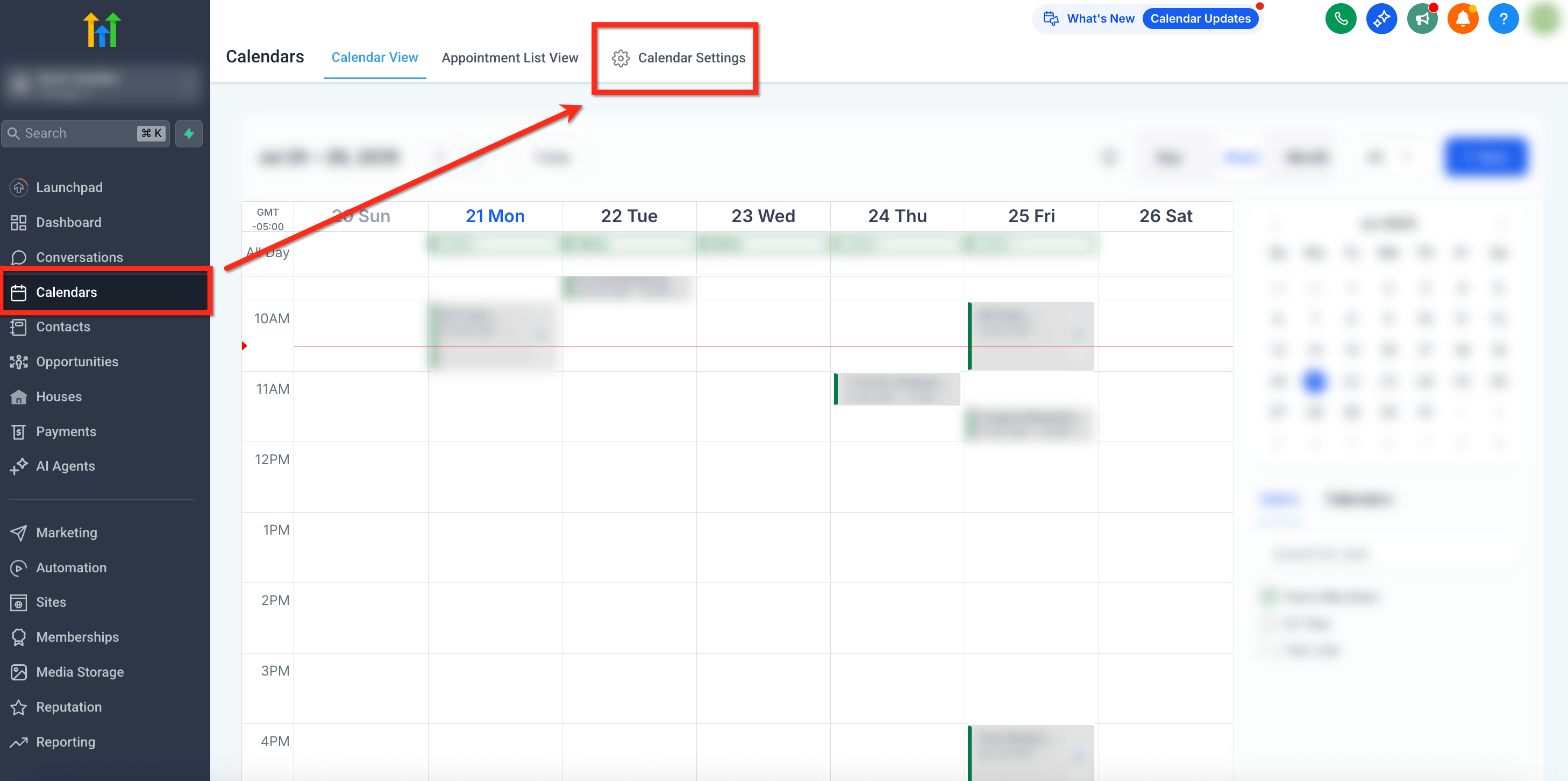 Schermata delle impostazioni del calendario in Futuria CRM.