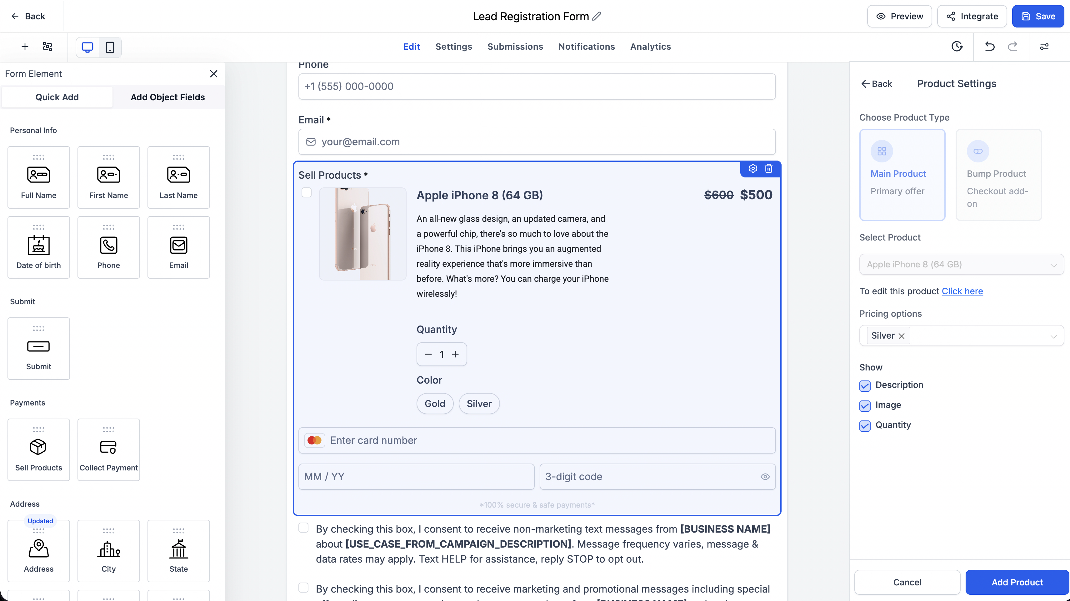 Configurazione delle varianti di prodotto come taglia e colore in un modulo di Futuria CRM.