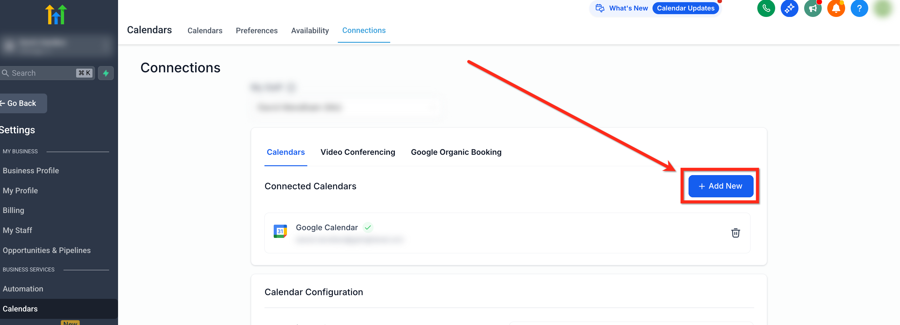 Pulsante per aggiungere una nuova connessione al calendario.
