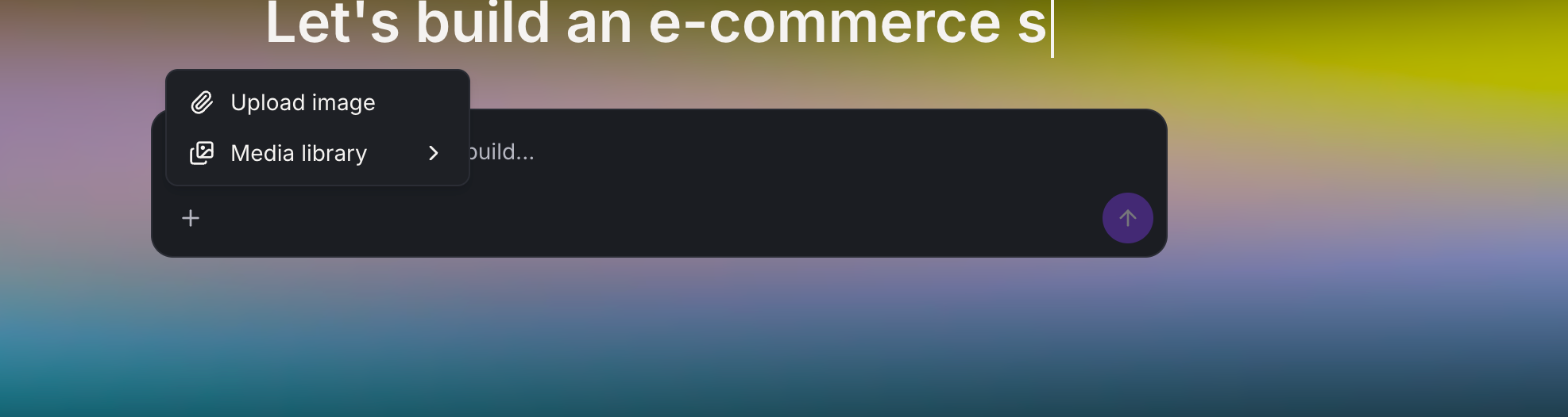 Menu per allegare file nella chat di Agent Studio con l'opzione Libreria media in evidenza.