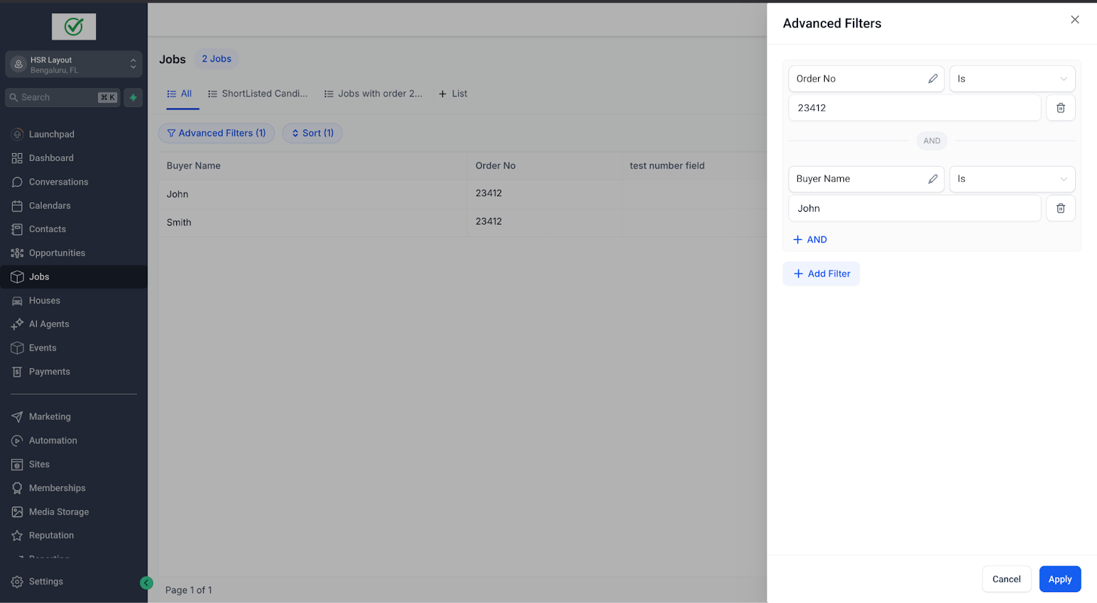 Configurazione dei filtri avanzati per una lista intelligente in Futuria CRM.