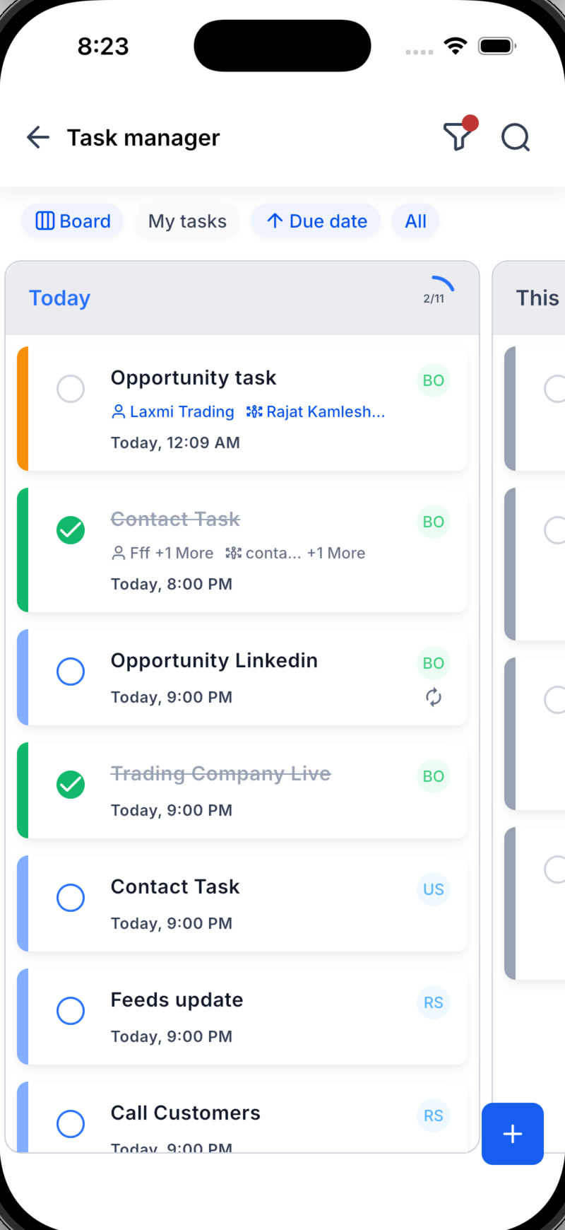 Schermata di creazione di una nuova attività sull'app di Futuria CRM.