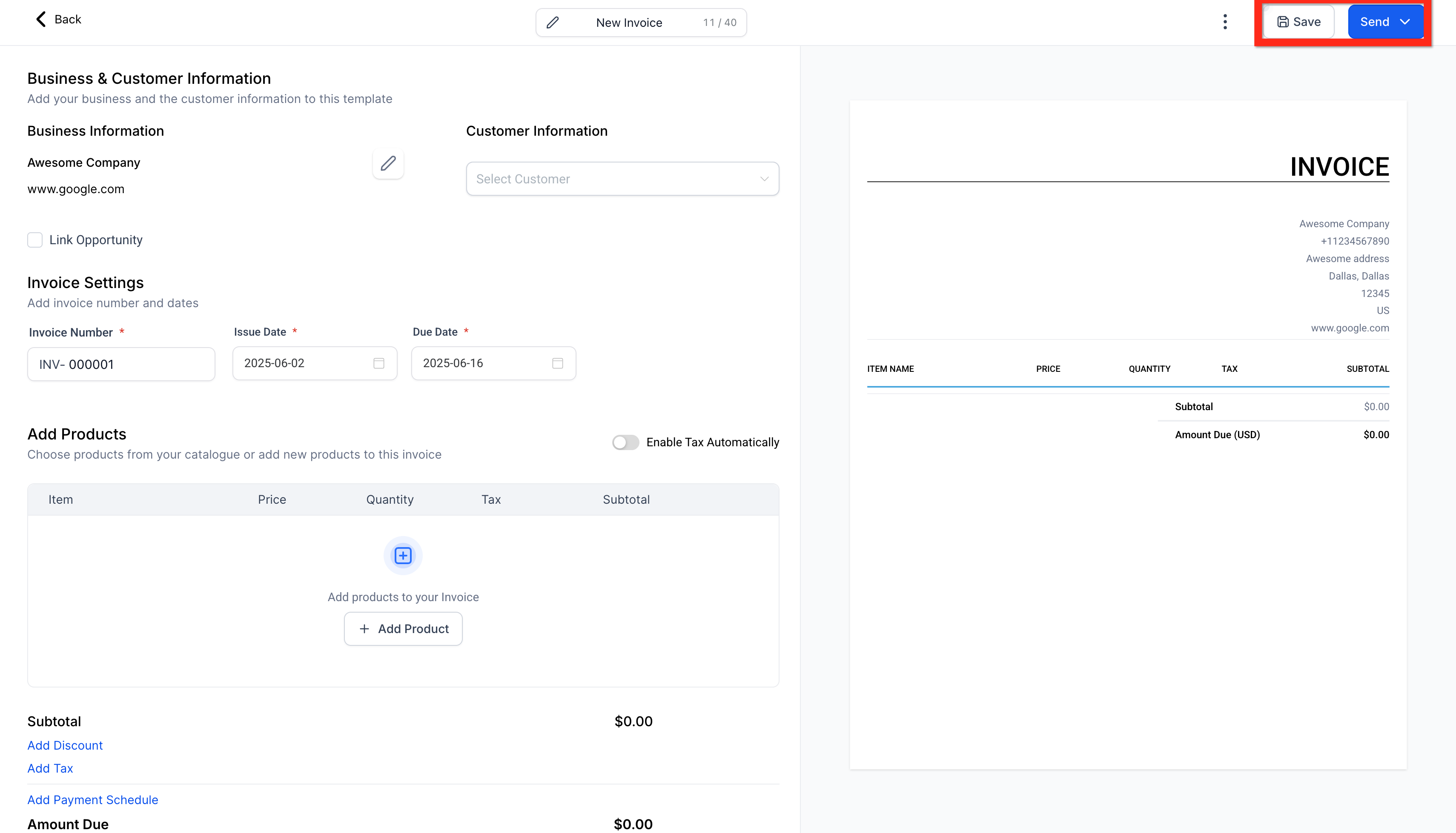 Pulsante per inviare una fattura in Futuria CRM.