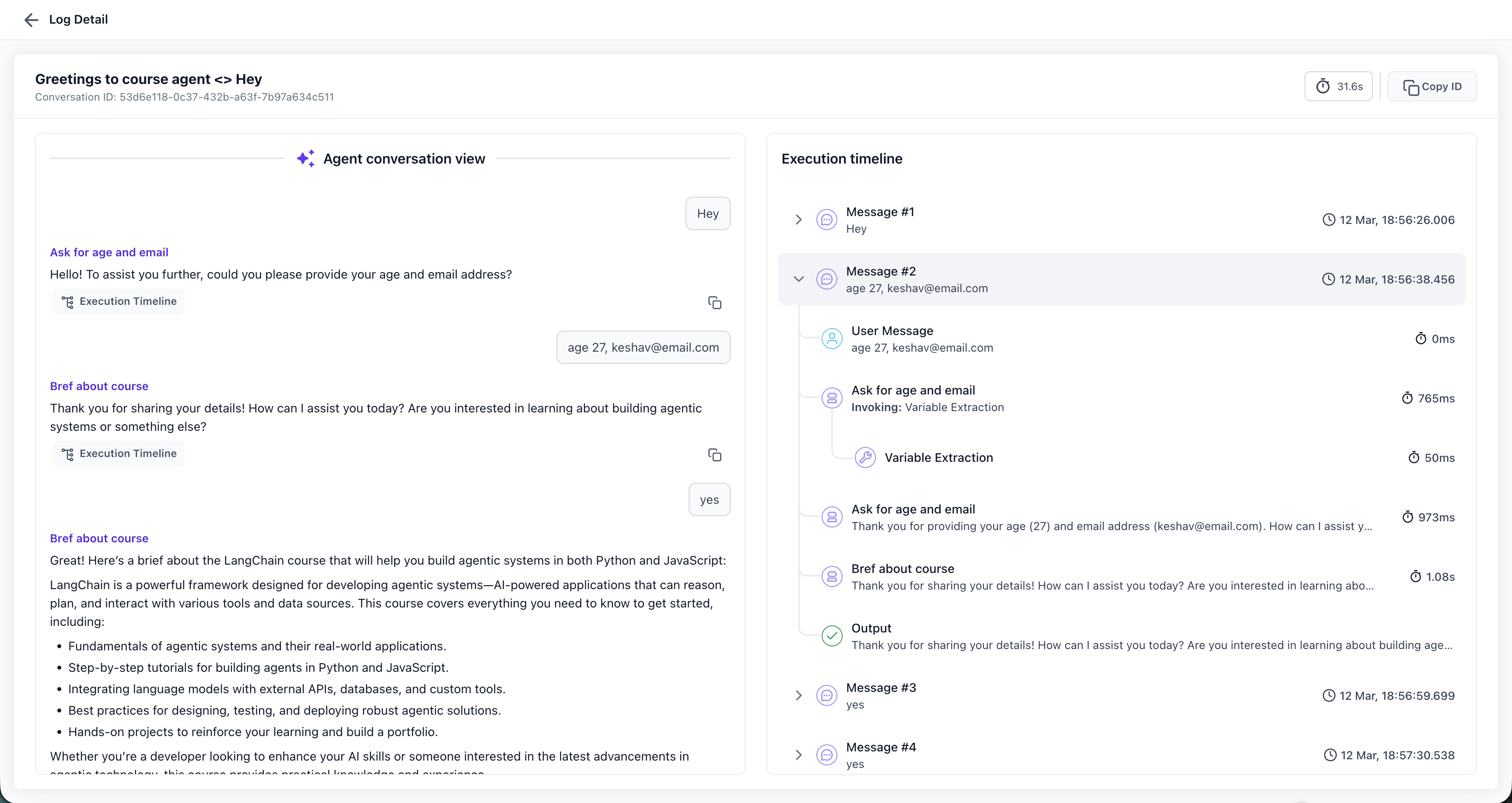 Checklist delle attività nella timeline di esecuzione di un agente AI.