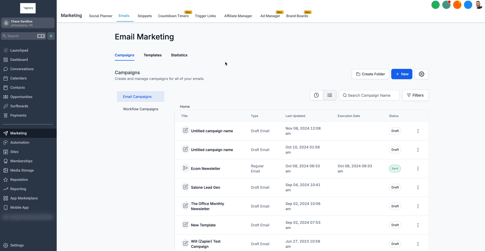 Scelta di un modello per email dalla libreria di Futuria CRM.