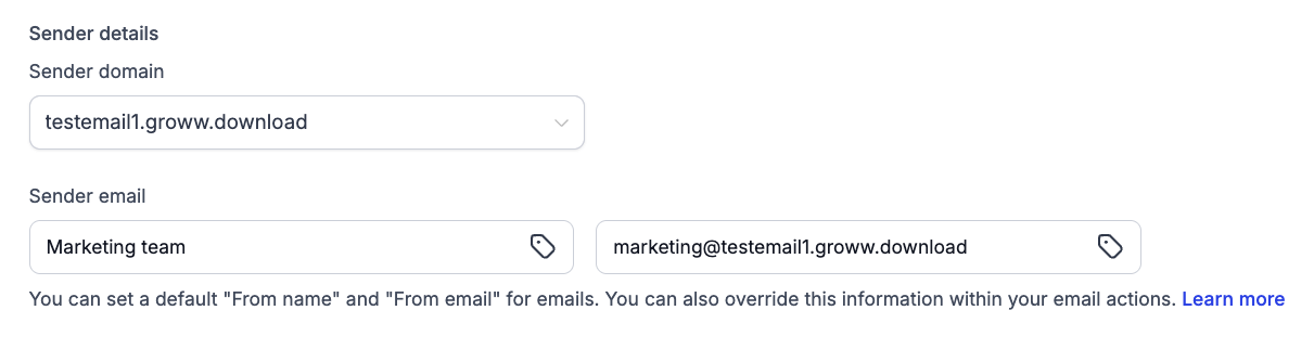 Selezione di un dominio specifico come mittente per le email di un workflow.