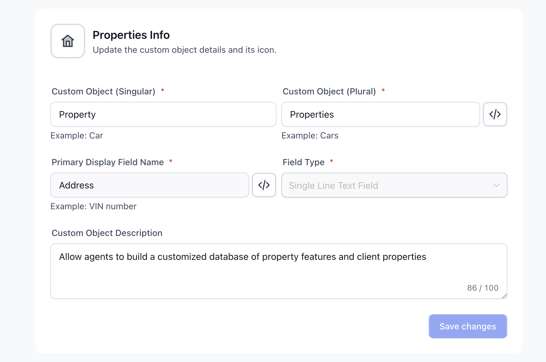 Creazione di un oggetto personalizzato 'Proprietà' in Futuria CRM.