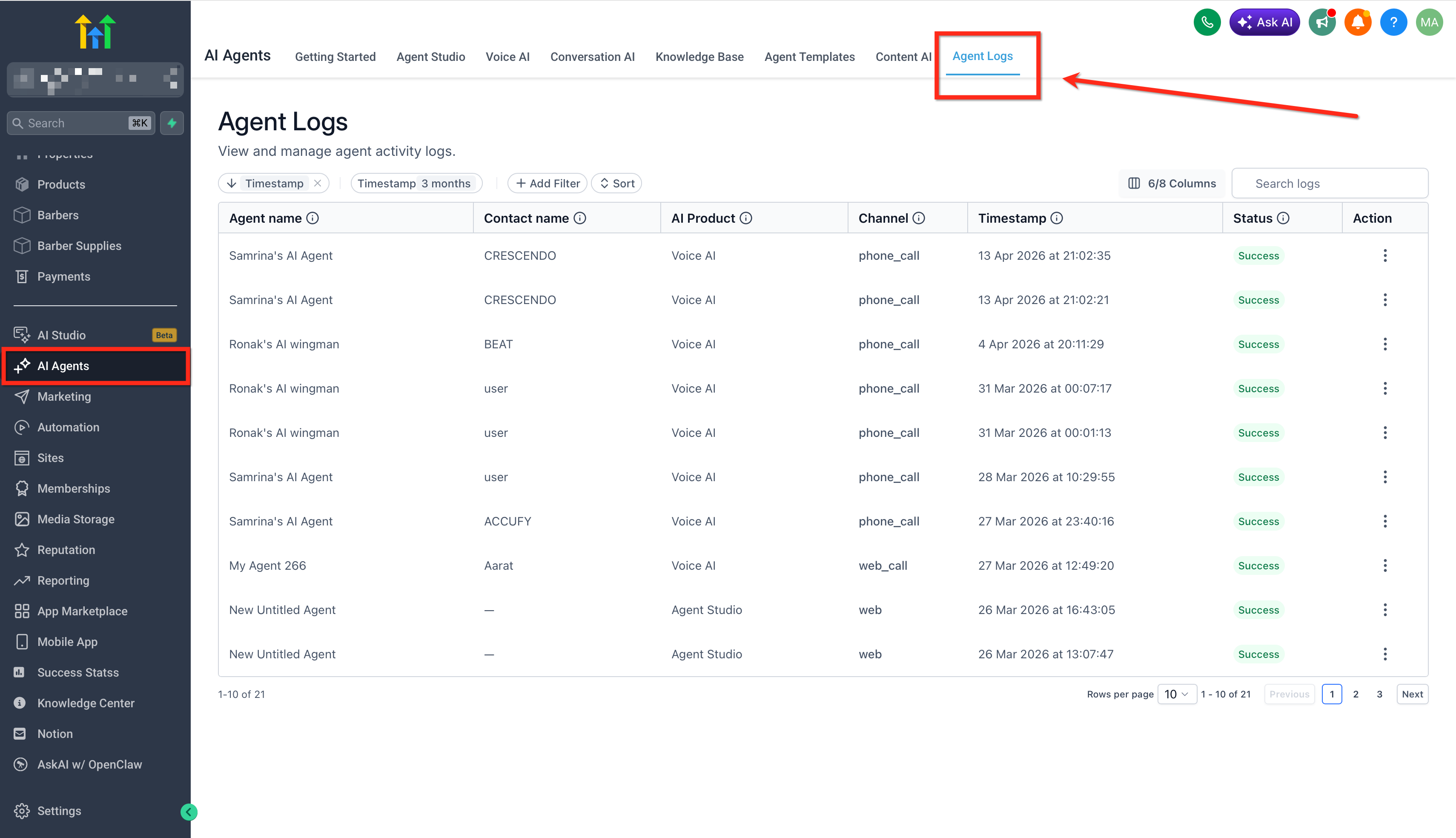Come accedere ai Log Agenti dal menu di Futuria CRM.