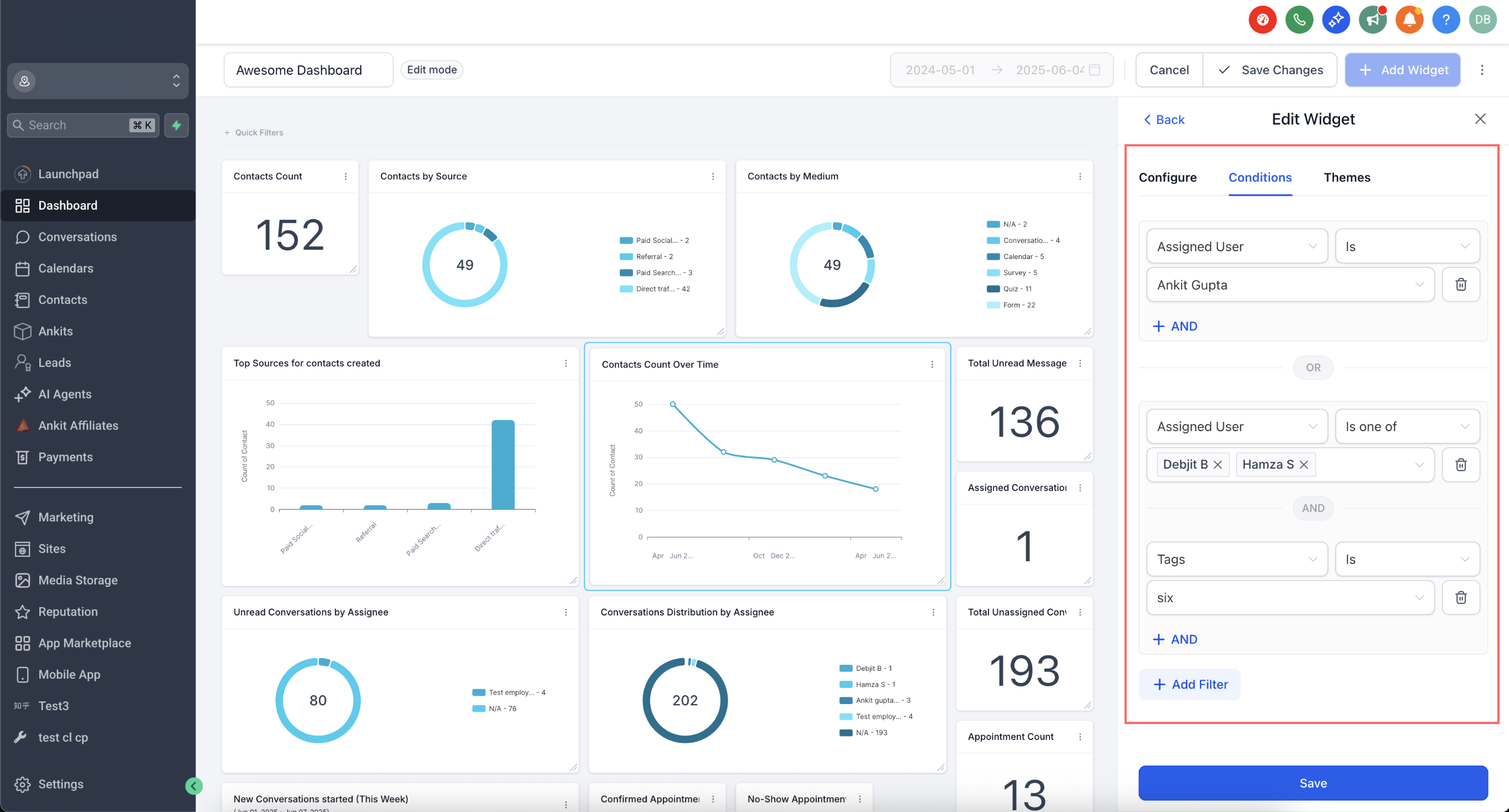 Applicazione di filtri a un widget utilizzando condizioni AND e OR.
