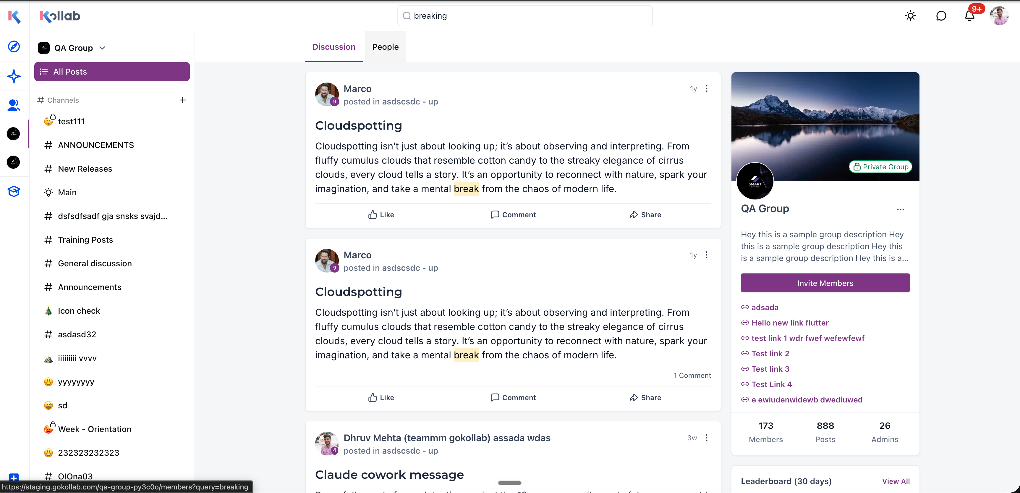 Esempio dei nuovi risultati di ricerca migliorati all'interno di una community di Futuria CRM.