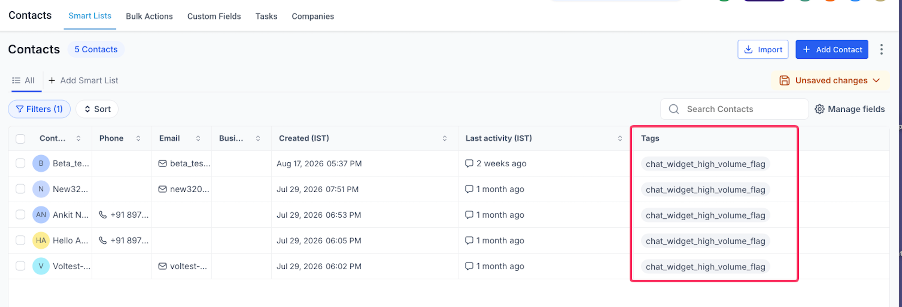 Selezione dell'azione da intraprendere per gli invii sospetti nel Chat Widget.