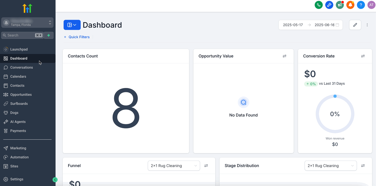 Selezione dell'integrazione diretta di Instagram in Futuria CRM