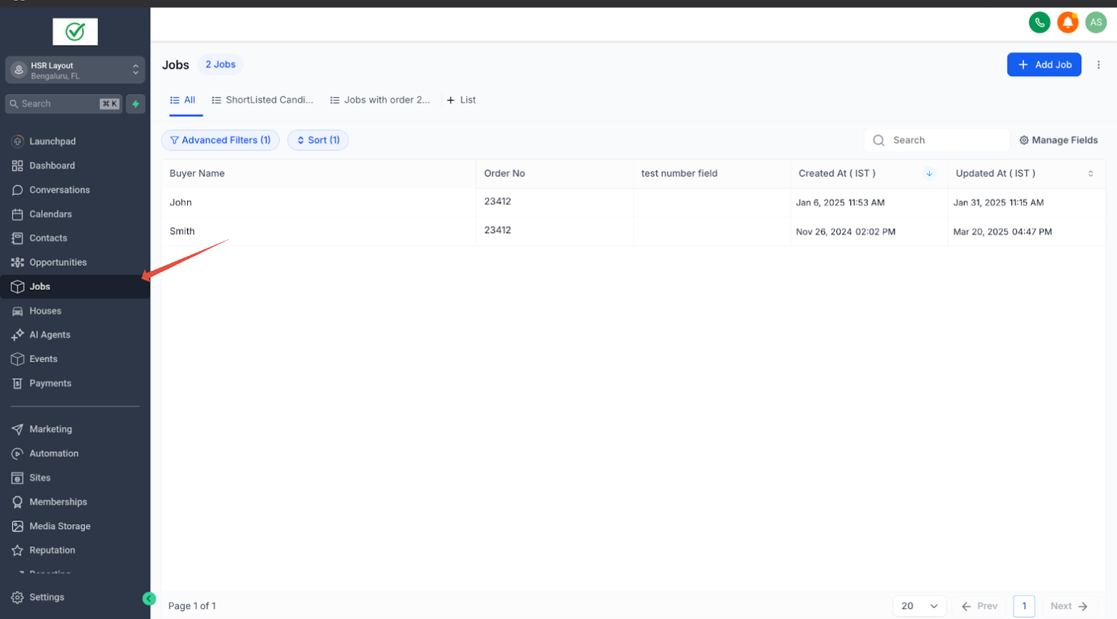 Navigazione alla sezione degli oggetti personalizzati in Futuria CRM.