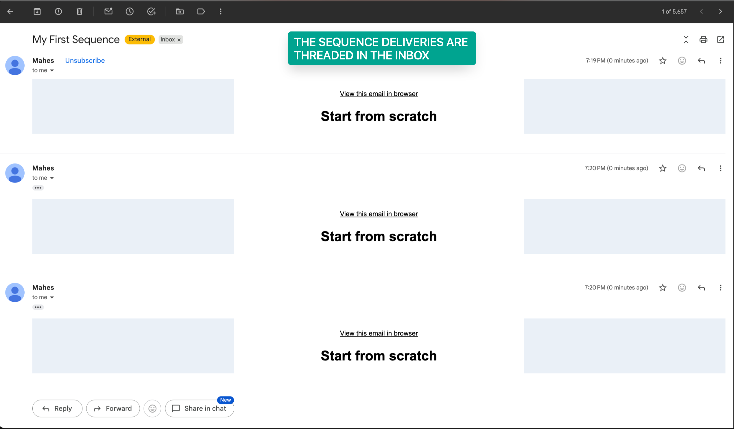 Esempio di conversazione raggruppata (threaded) nella sezione Conversazioni di Futuria CRM.