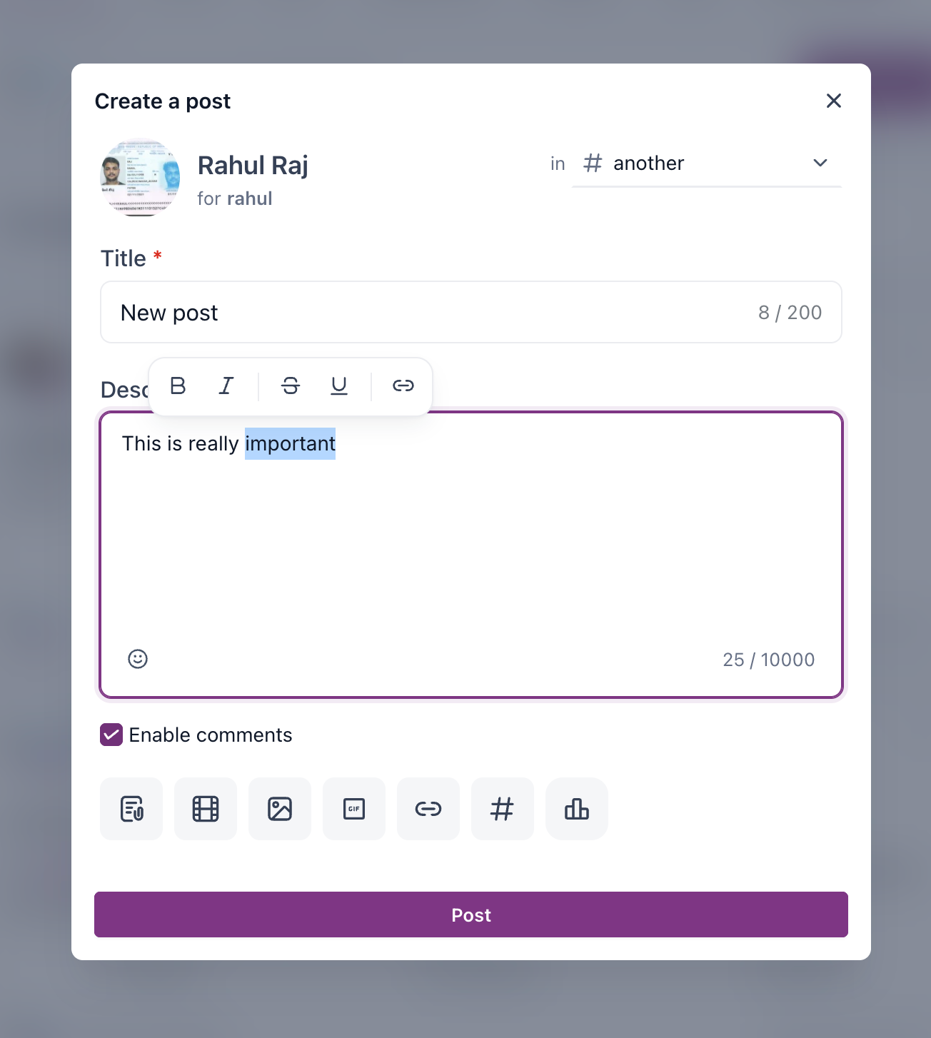 Nuova barra di formattazione del testo per i post nelle Community di Futuria CRM.