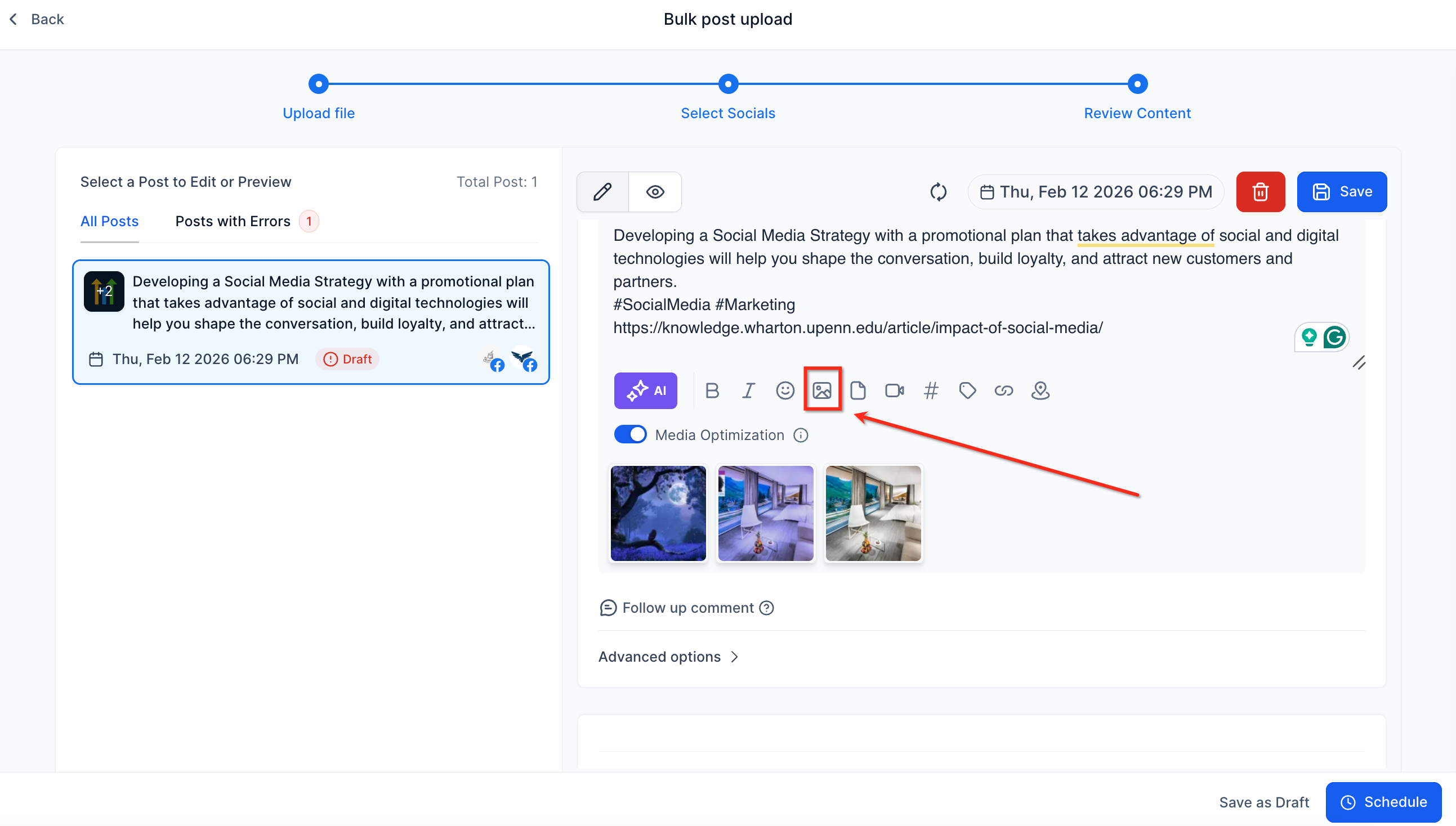 Aggiornamento delle immagini nella schermata di revisione prima della pubblicazione.
