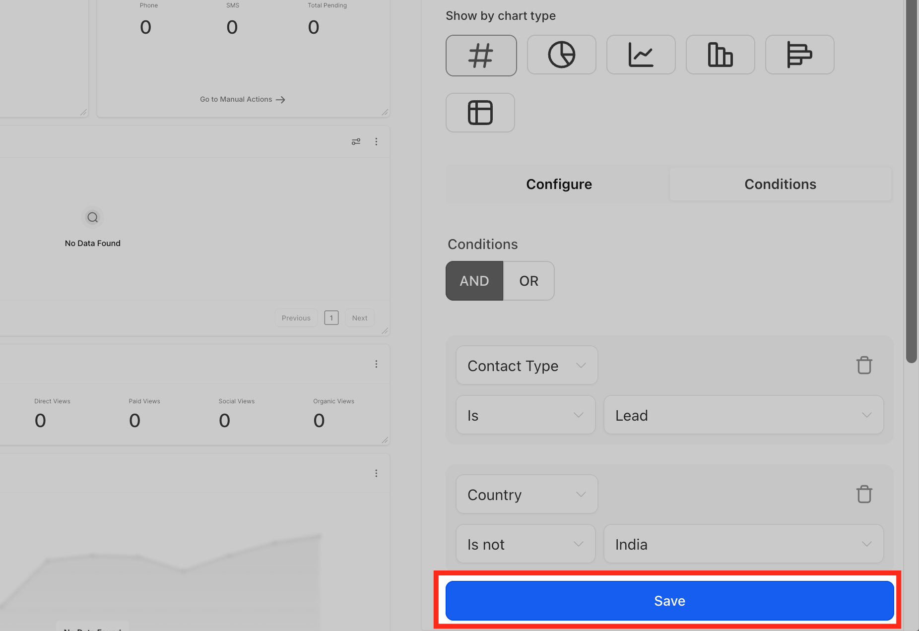 Pulsante per salvare le modifiche apportate a un widget della dashboard.