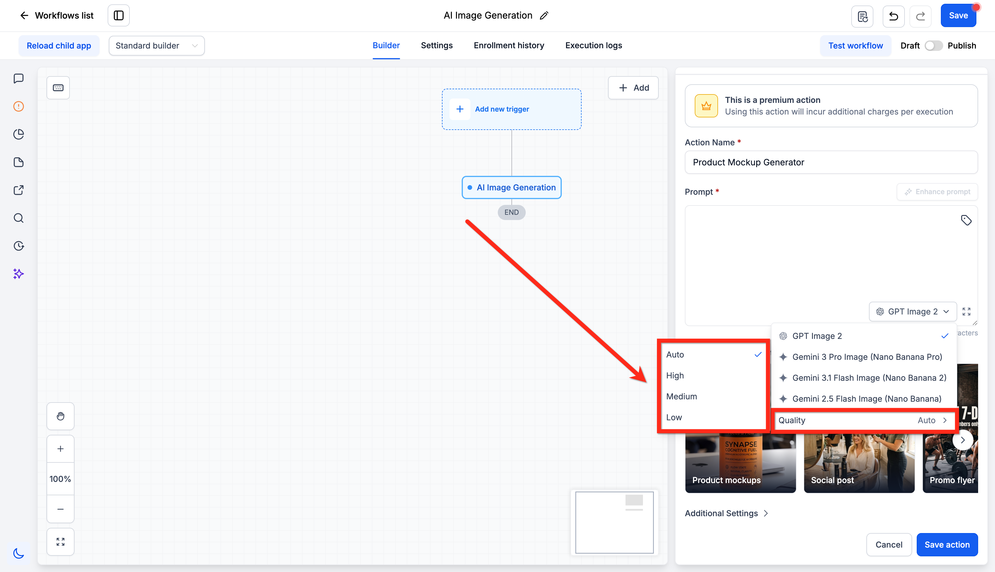 Esempio di utilizzo di un valore personalizzato per il prompt dell'immagine.