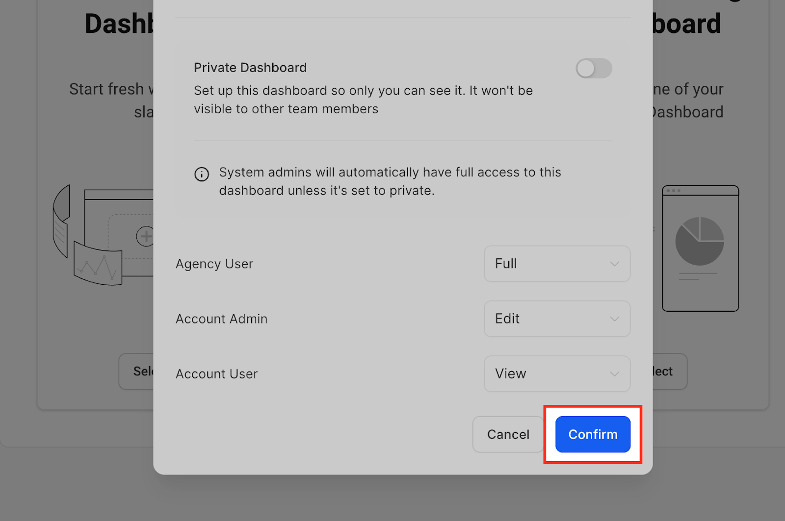 Una nuova dashboard vuota pronta per essere personalizzata.