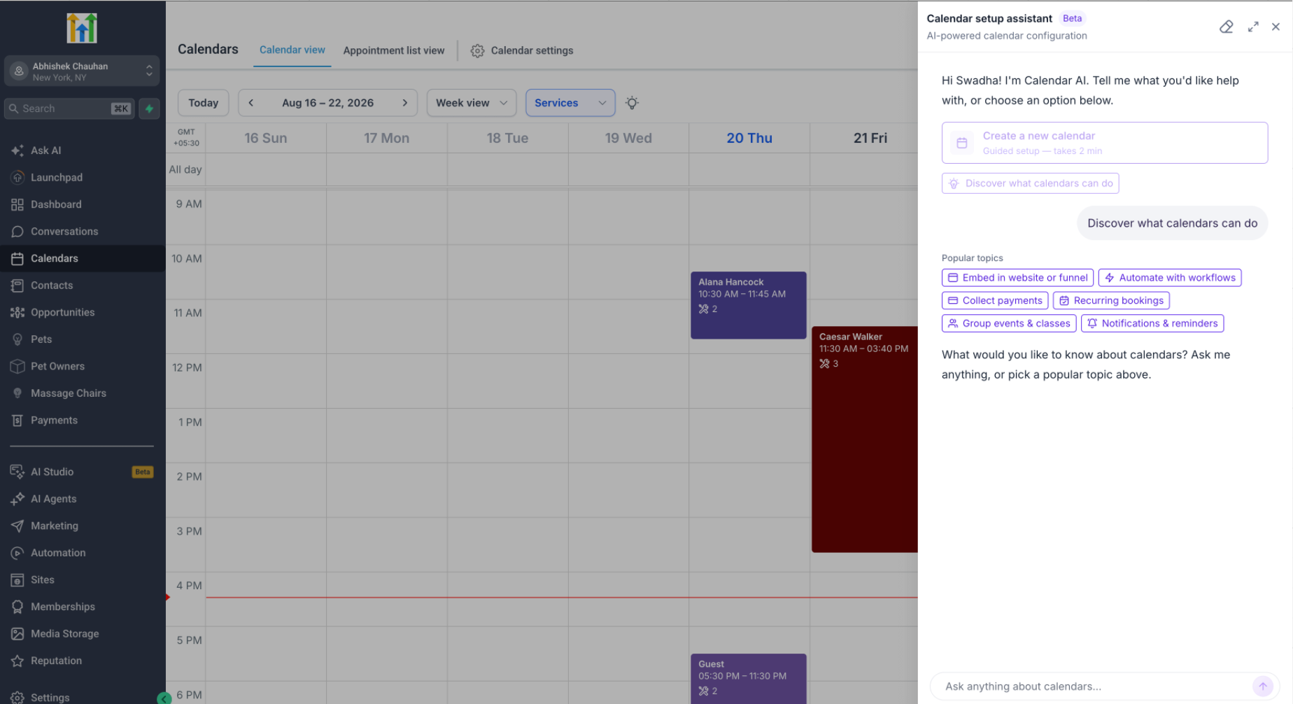 Esempio di anteprima del calendario creato con l'assistente AI