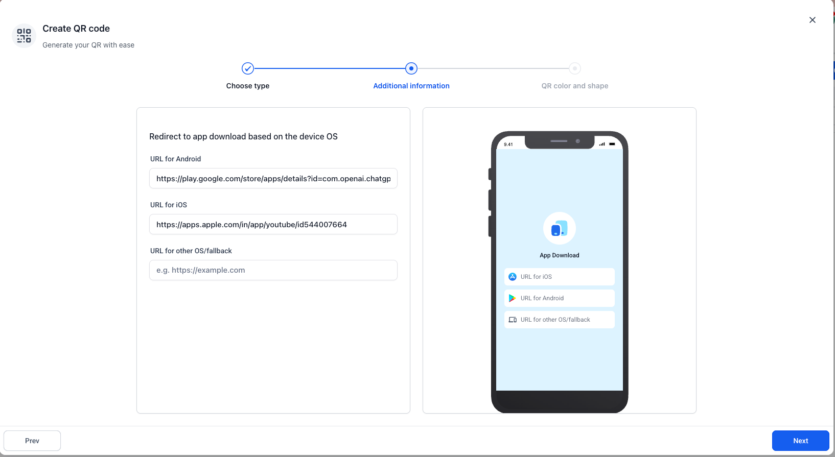 Anteprima di un QR code per app generato con Futuria CRM.