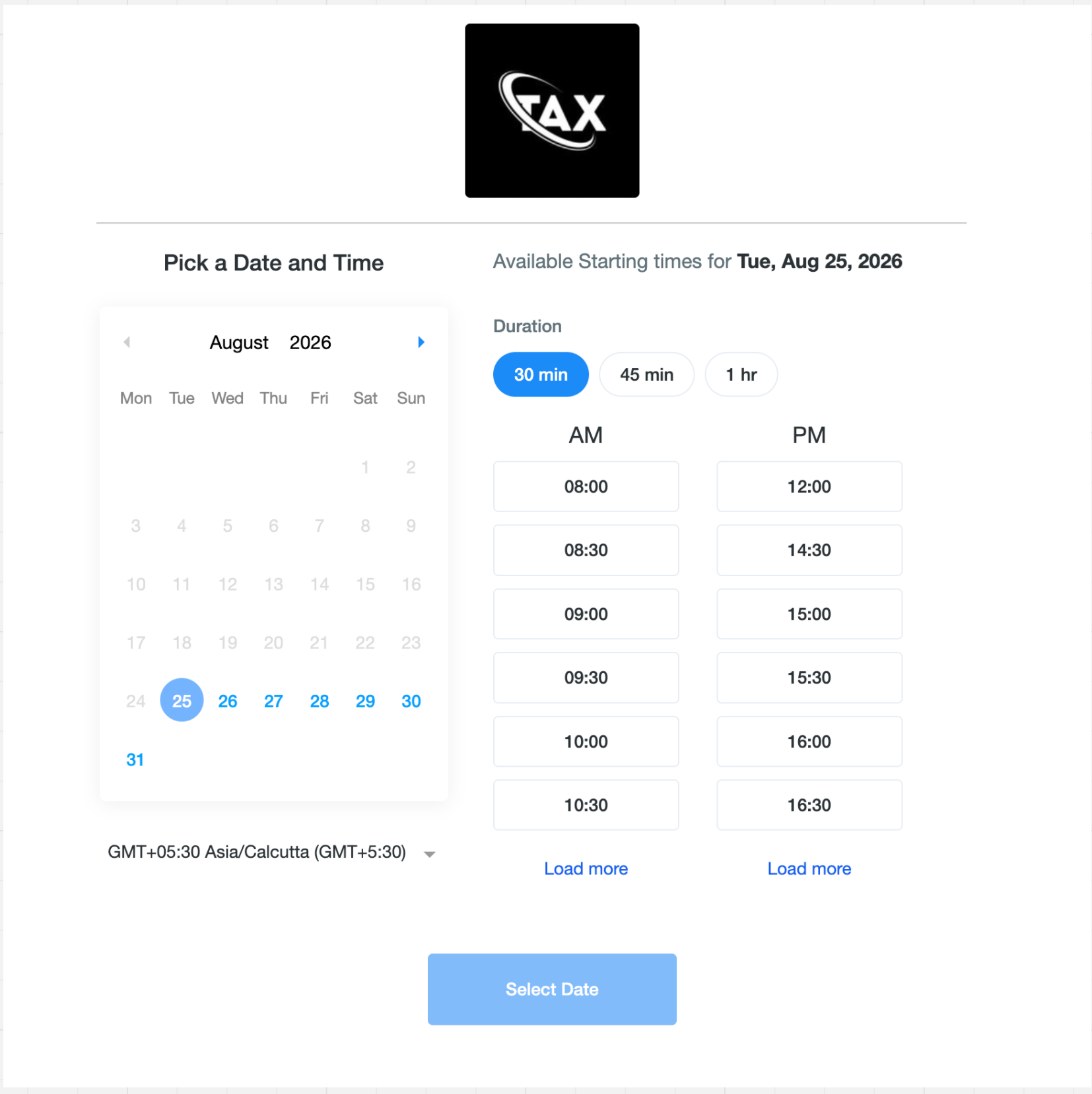 La disponibilità del calendario si aggiorna automaticamente dopo aver selezionato una durata diversa per l'appuntamento.
