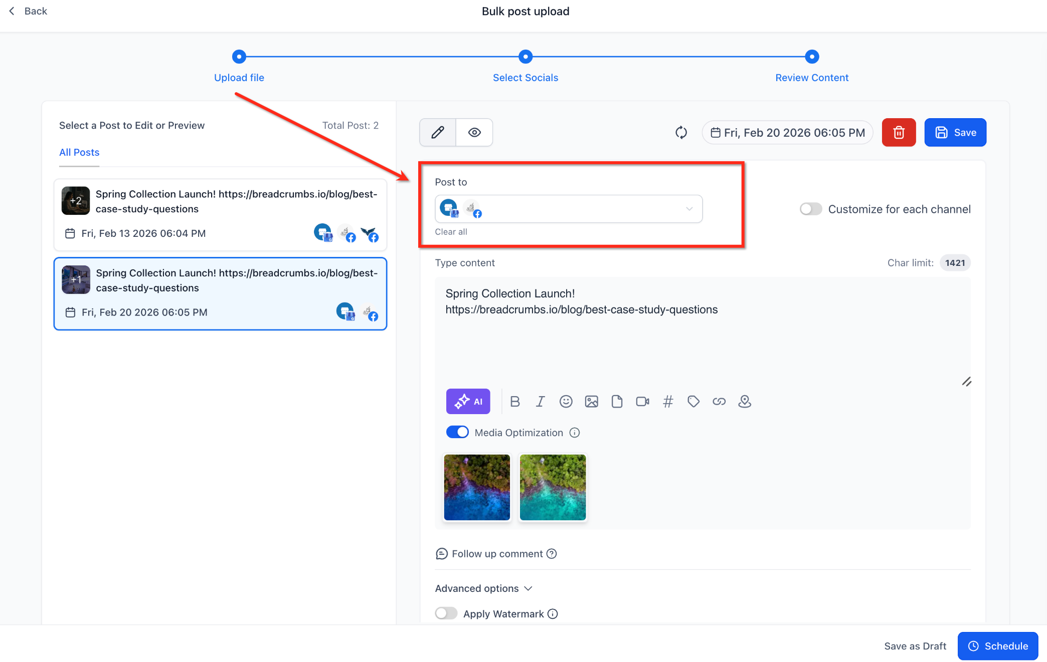 Avviso importante sulla pubblicazione di immagini su più piattaforme con requisiti diversi.